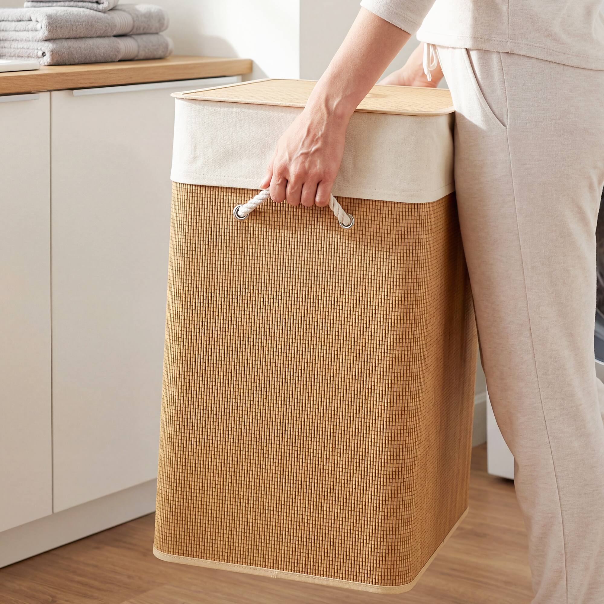 Alt View 8. Homcom - Laundry Basket with Lid - Brown.