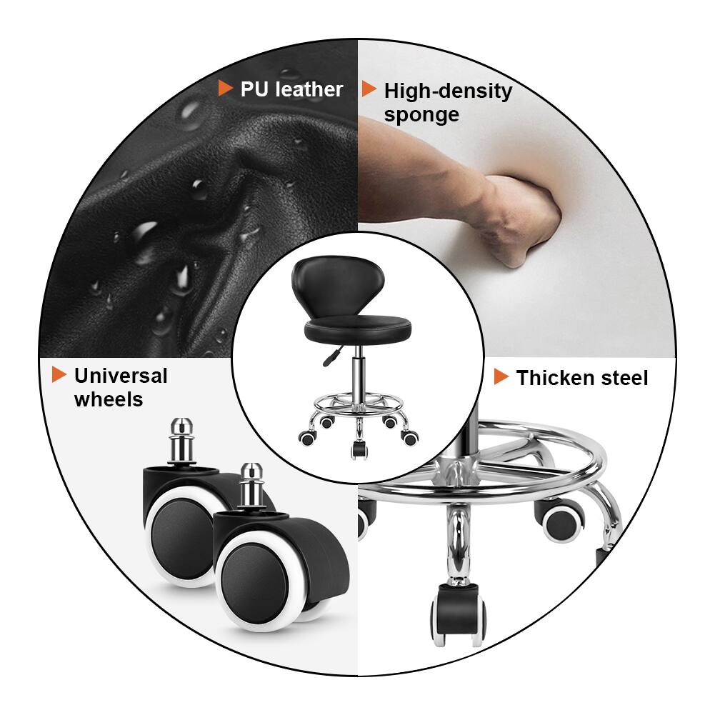 - PU leather
- High-density sponge
- Universal wheels
- Thickened steel