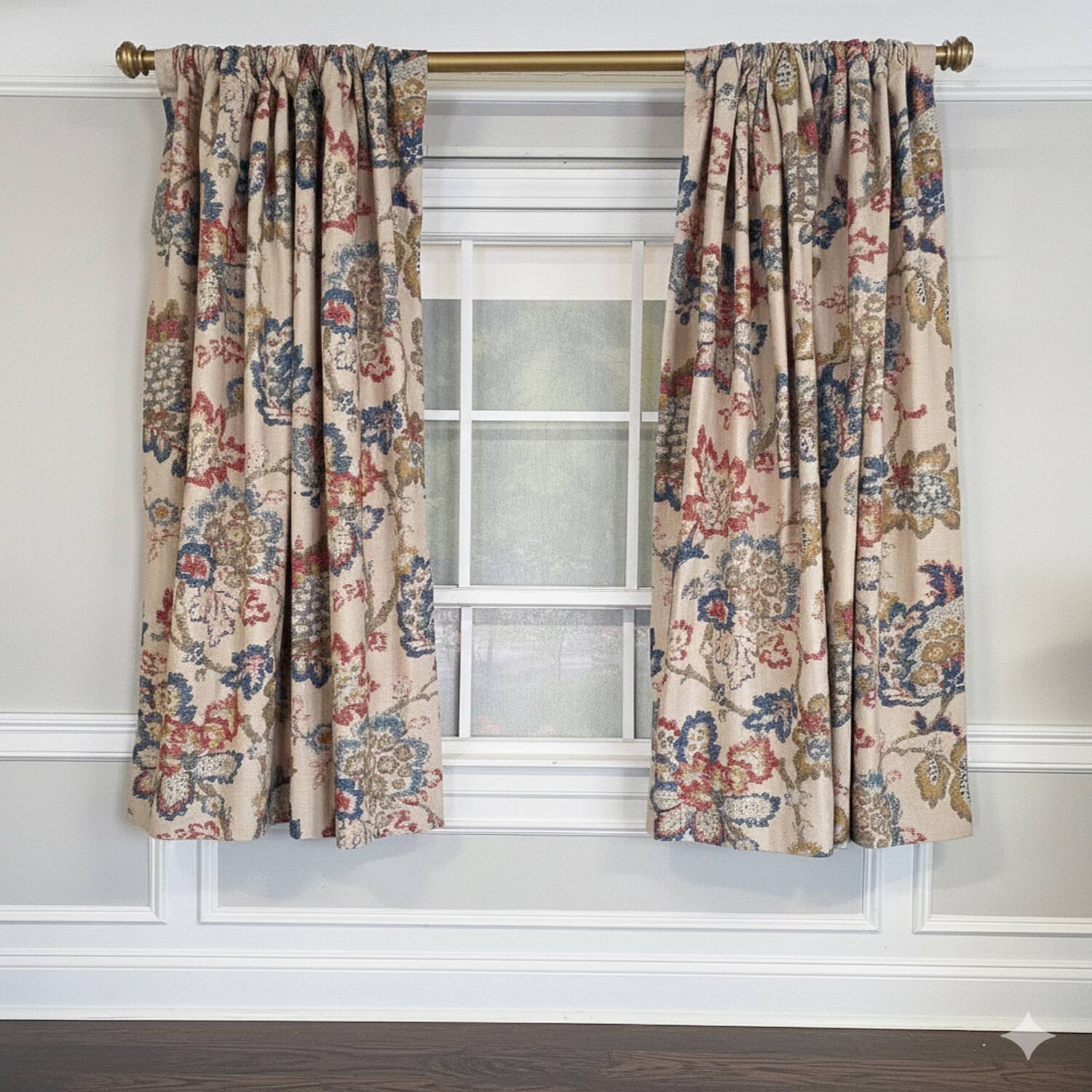 Angle. RLF Home - RLF Home Silvia 100% Cotton Rod Pocket Window Curtain set of 2 Panels 100" x 63" Multi - Multi.