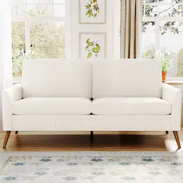 Dyonery - 68" Loveseat Sofa, Comfy Linen Couches for Living Room, Mid Century Modern Love Seat Sofa - White