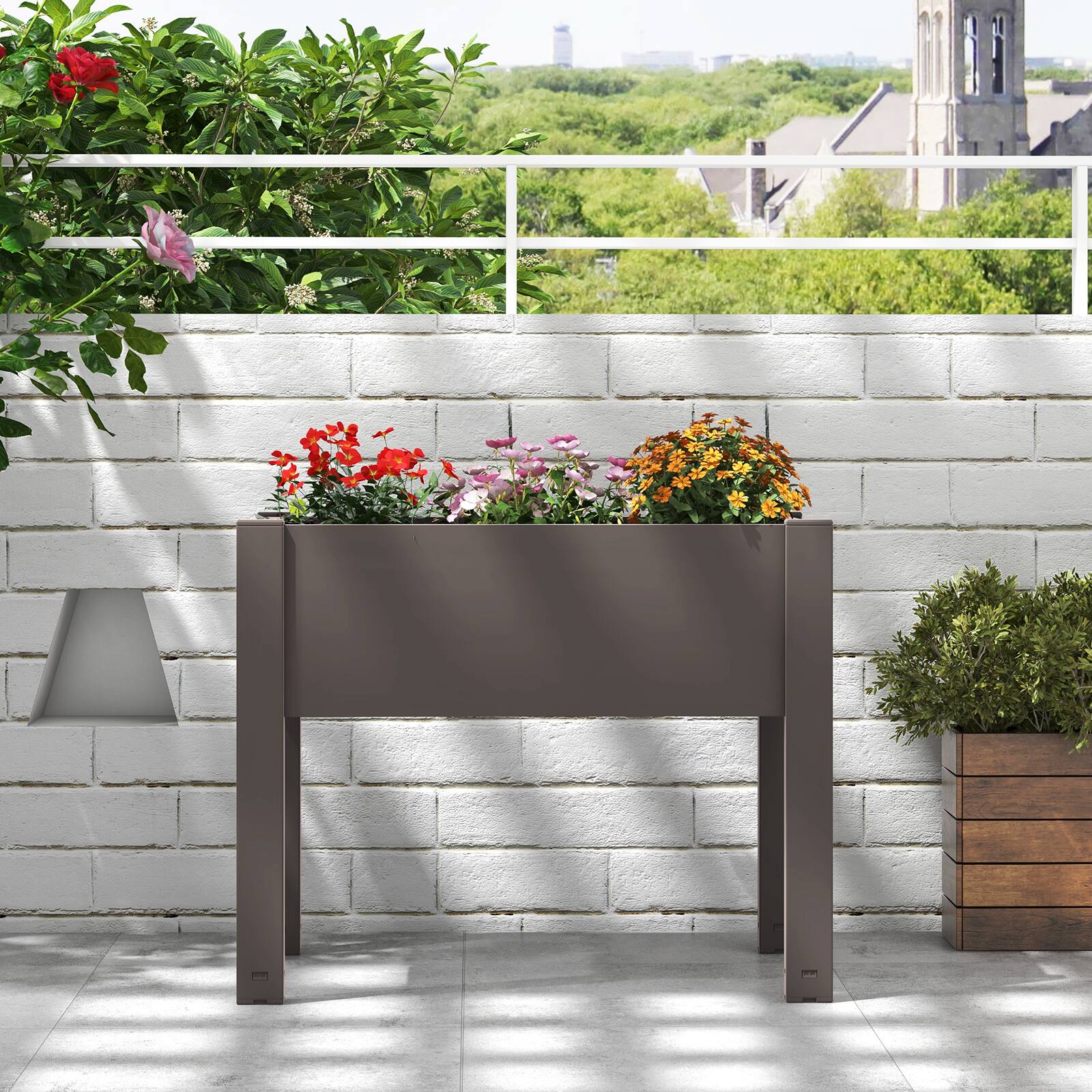 Alt View 1. SlickBlue - Self-Watering Raised Planter Box Stand, 53L Capacity with Water Level Indicator - Coffee.