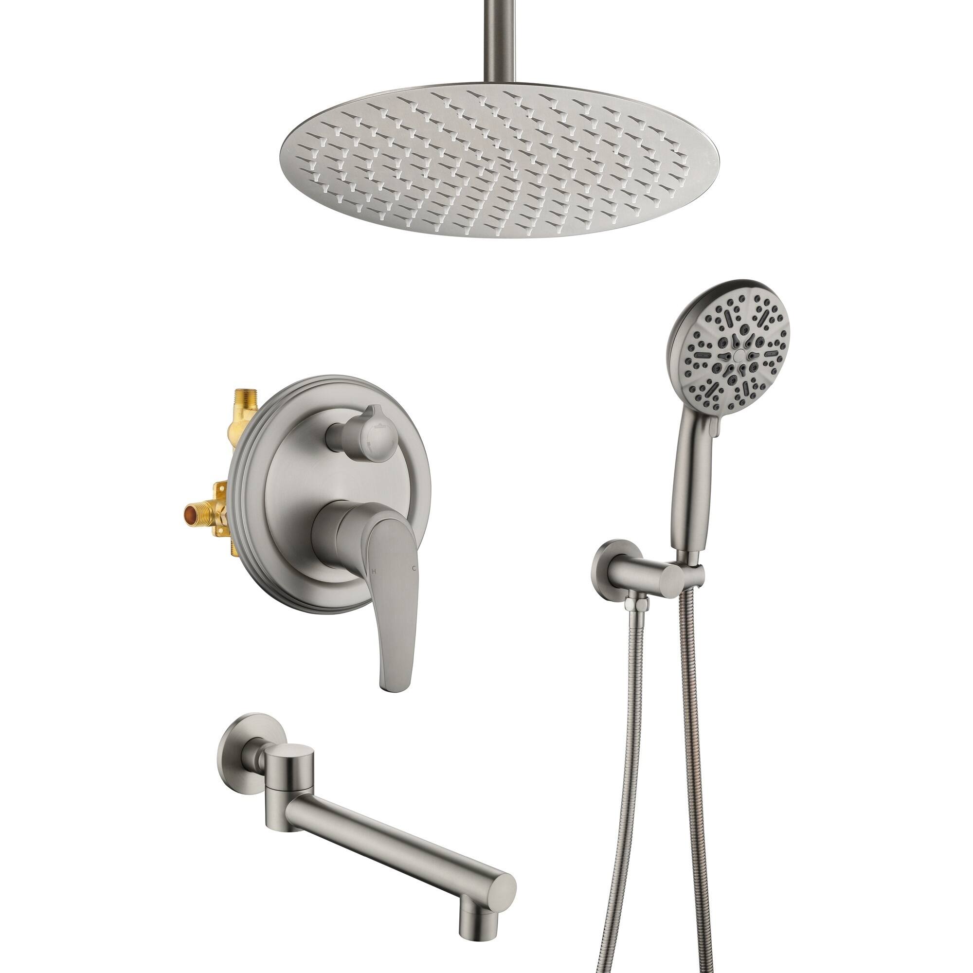 Boyel Living - 12-Inch Rain Shower System Brass SUS304 3-Function Valve 7-Function Handheld 180° Spout cUPC - Brushed Nickel