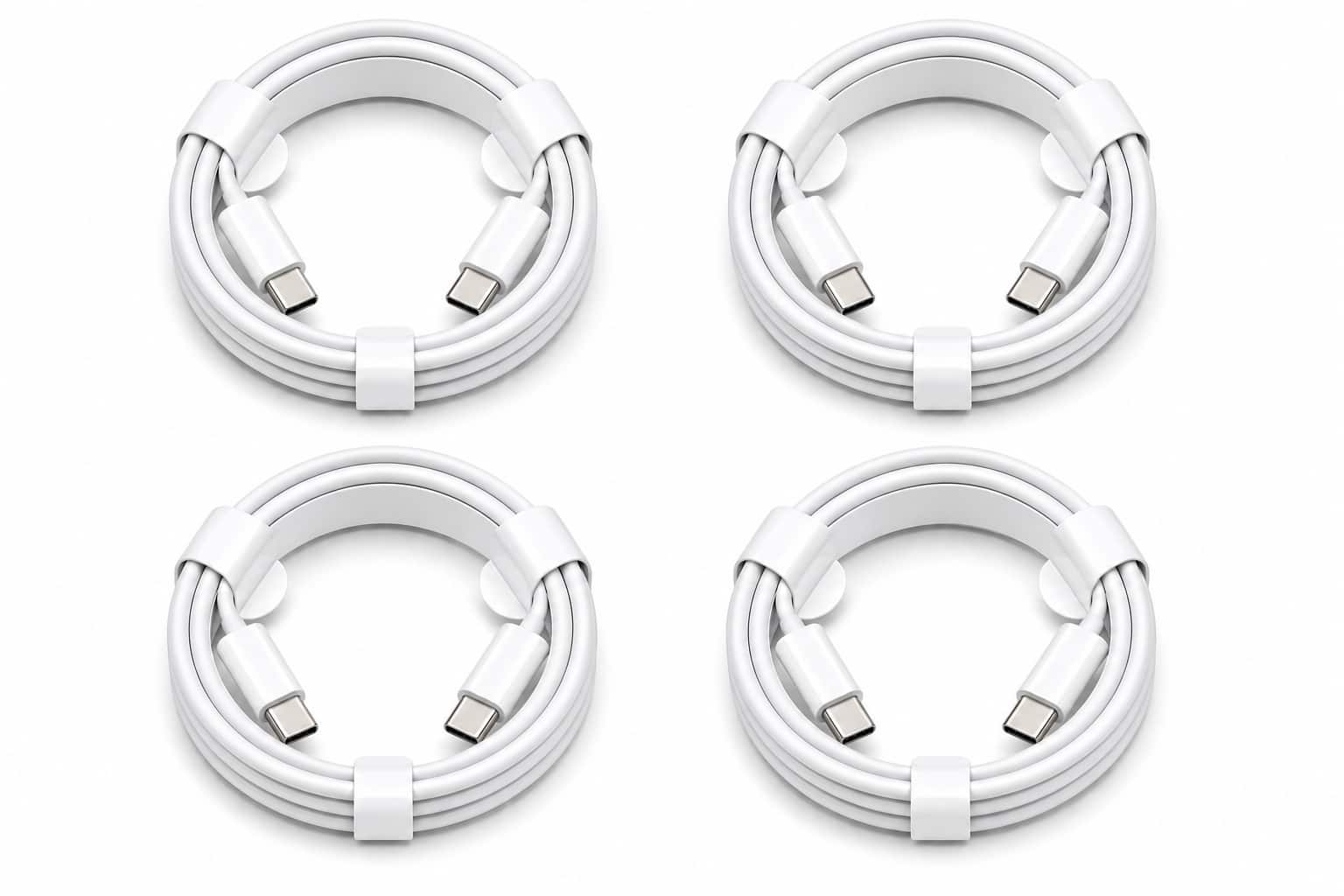 Core Tech - 4-Pack USB-C to USB-C Charging Cable 3FT – Fast Charging Type-C Cable for Samsung, iPhone 15, iPad, Pixel & More - White