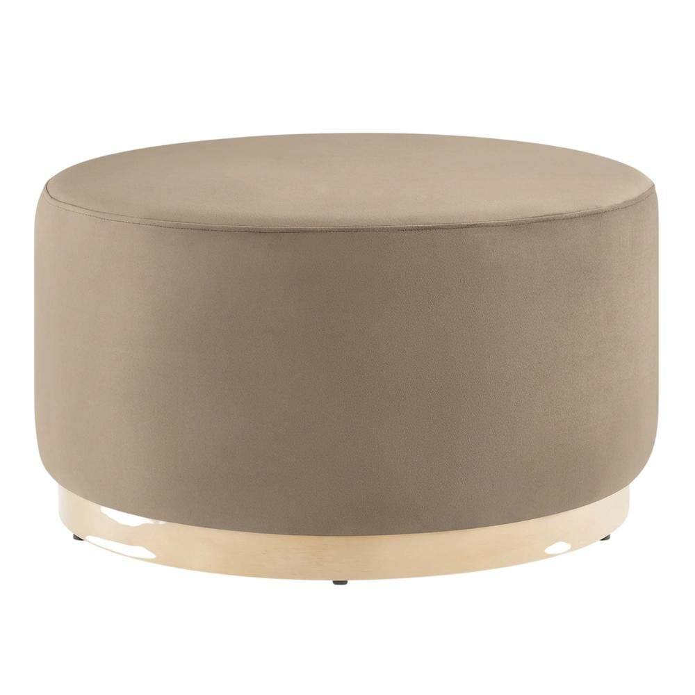 Back. Outdoor Escape - Velvet Upholstered Ottoman With 29-Inch Round Top And Stylish Design - Brown.