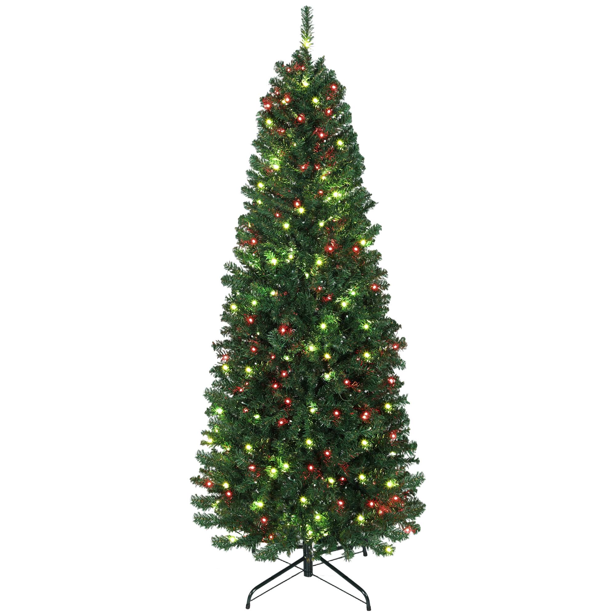 Homcom - Slim Prelit Christmas Tree, Colorful DIY Sync LED Lights, Remote, Hinged Fir, Dense Tips, 12 Modes, Timer - Green