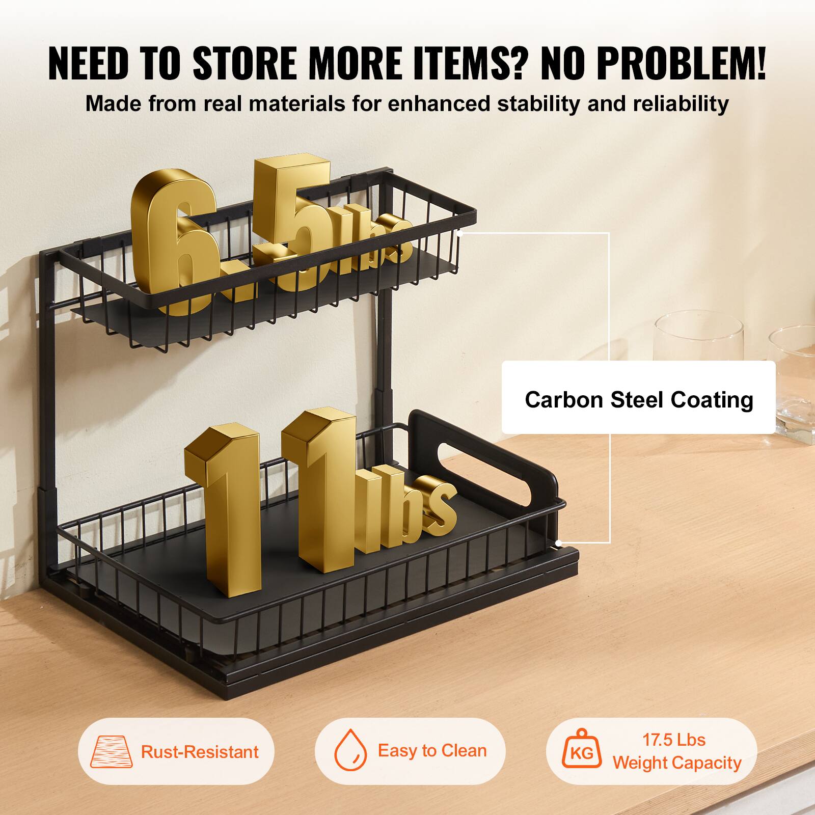 NEED TO STORE MORE ITEMS? NO PROBLEM! Made from real materials for enhanced stability and reliability. R G Carbon Steel Coating 11 Rust-Resistant Easy to Clean 17.5 Lbs KG Weight Capacity.