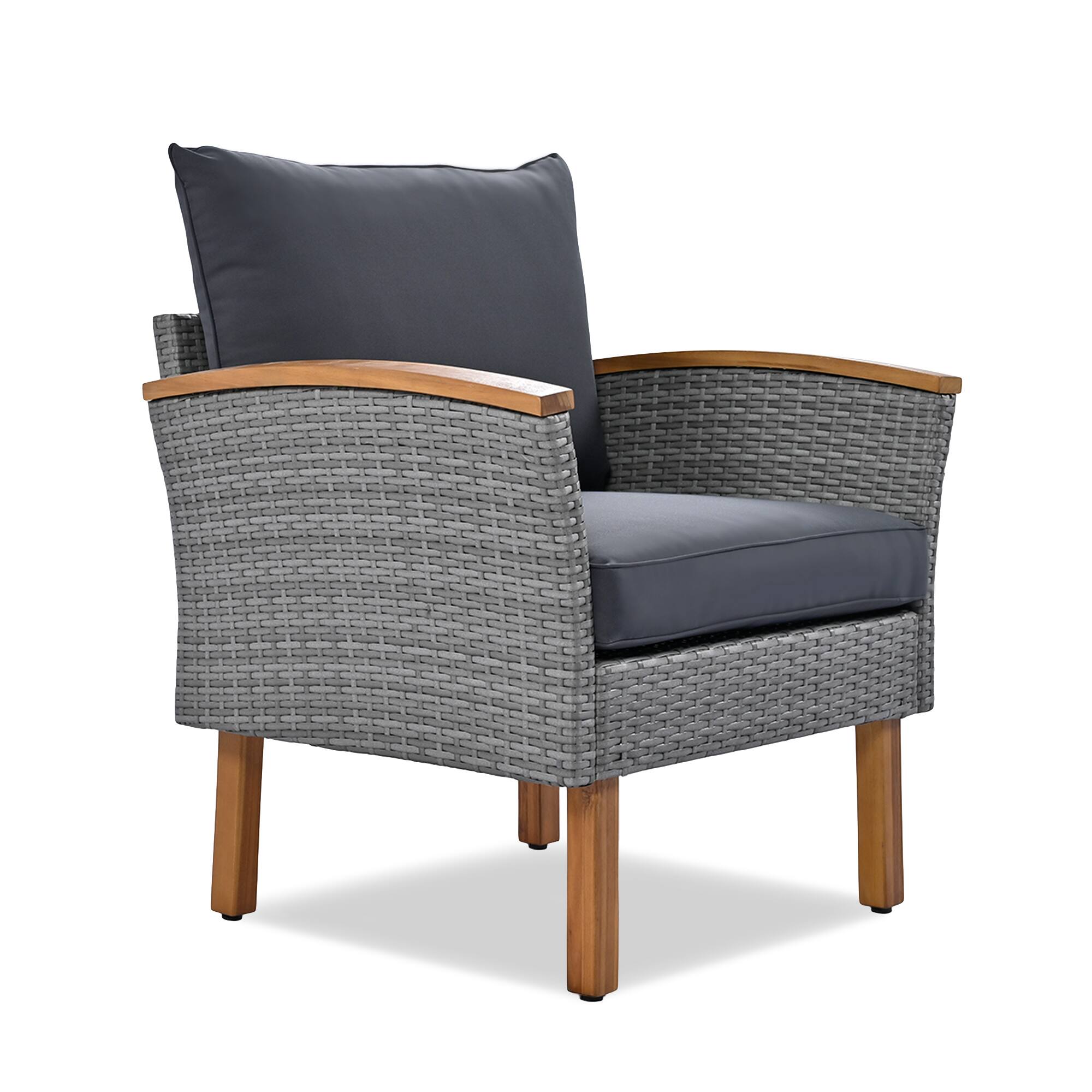 Back. Whisen - 9-Piece Outdoor Patio Rattan Furniture Set with Acacia Wood Legs and Coffee Table, Sectional Sofa - Gray.