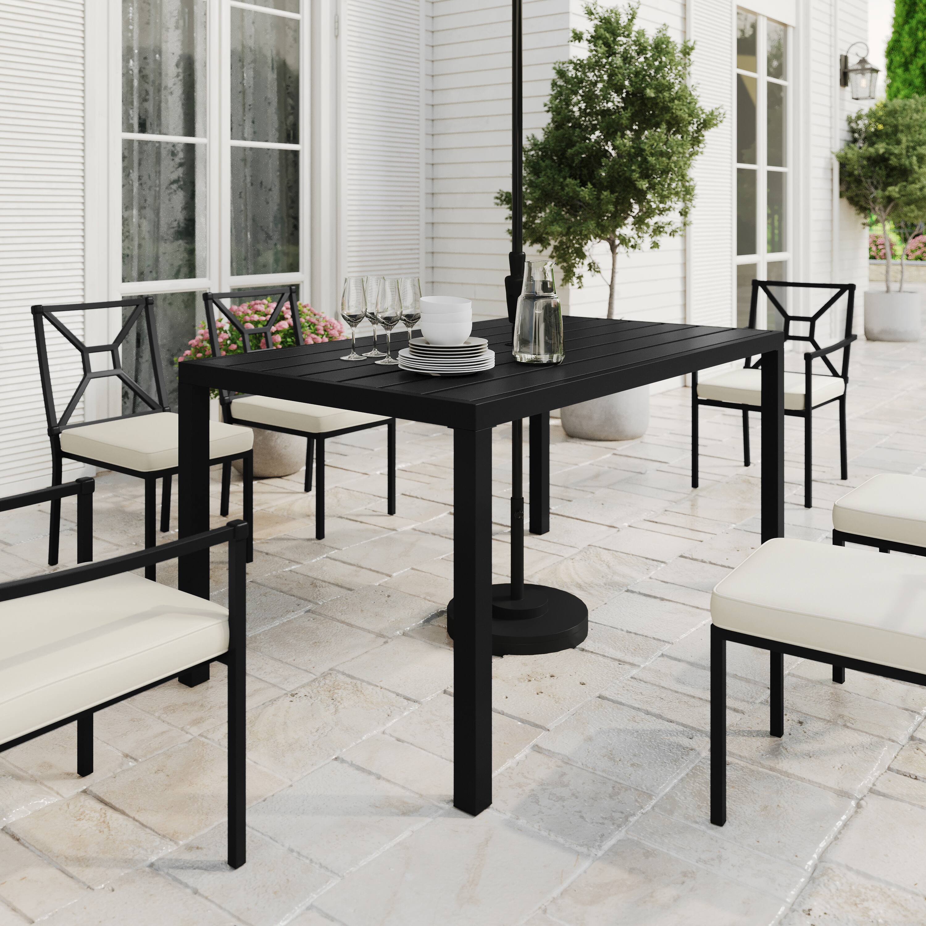 Alt View 1. Martha Stewart - Lily Pond 60" All-Weather Steel Frame Patio Table with Slatted Top and Umbrella Hole - Black.