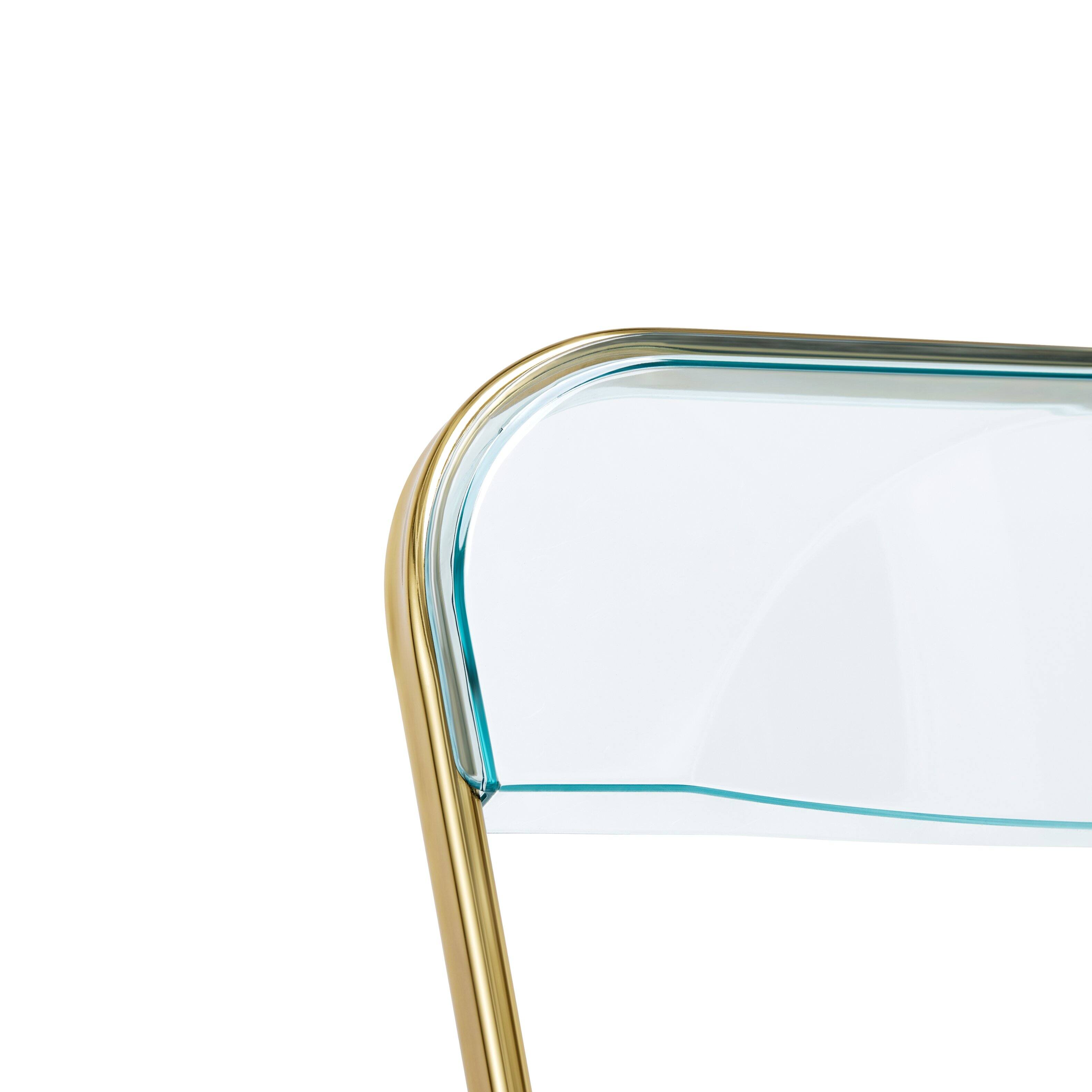 Alt View 6. LeisureMod - Lawrence 4-PCS Modern Acrylic Folding Chair with Gold Chrome Steel Frame - Space-Saving Portable Chair - Jade Green.