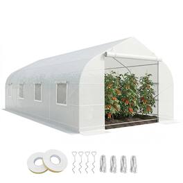 Outsunny - 20' x 10' x 7' Outdoor Walk-in Greenhouse, Tunnel Green House with Roll-up Windows, Zippered Door, PE Cover - White