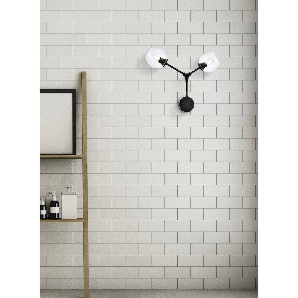 Front. Elegant Lighting - Cavoli 2 Lights Black Wall Sconce - Black And Clear.