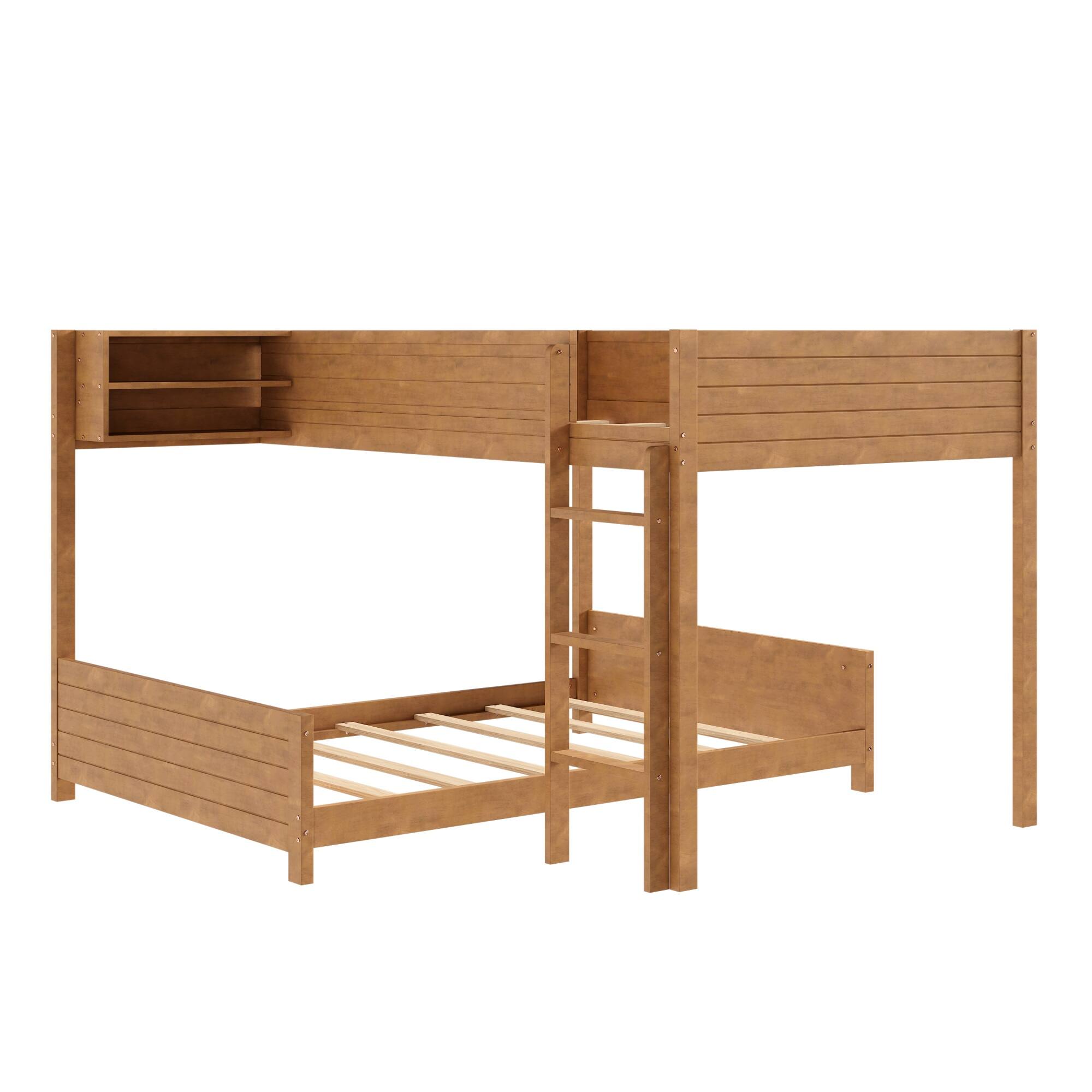Angle. Whisen - Full XL over Full XL Bunk Bed with Built-in Storage Shelf and 3-Step Ladder - Walnut.