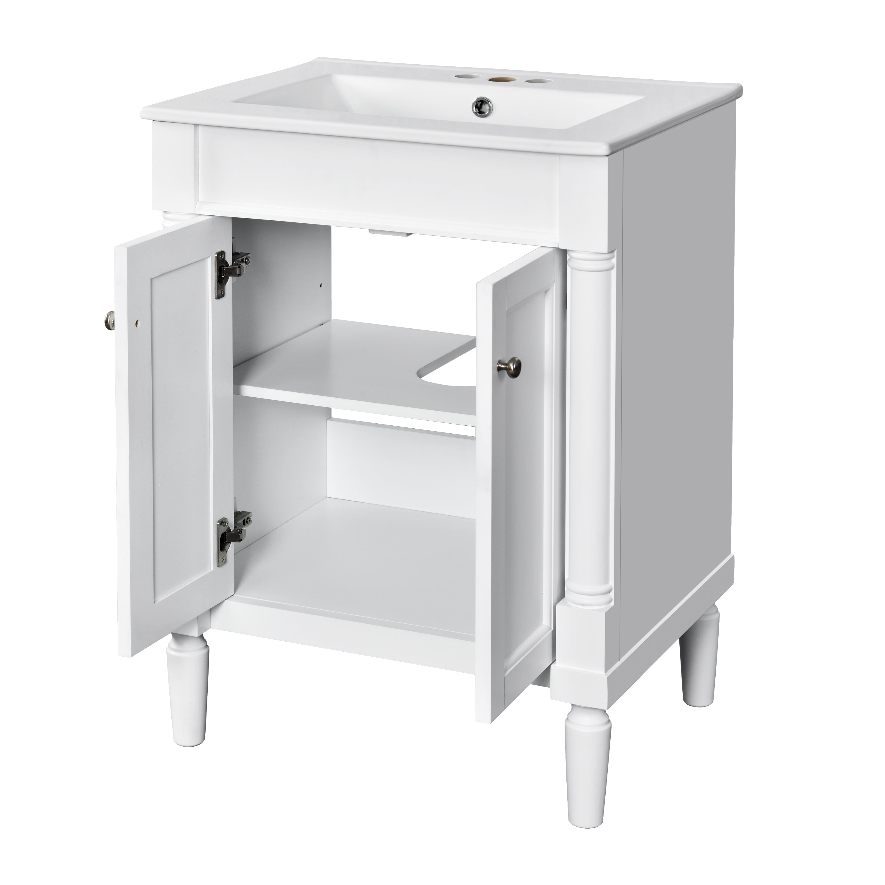Alt View 10. Boyel Living - 24 Inch Bathroom Vanity White with Ceramic Sink Solid Wood Frame Double Door Storage - White.