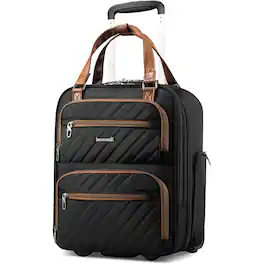 LUGGEX - 16 Inch Underseat Carry On Luggage with Wheels,Softside Lightweight Suitcase UDK - LX-UX - Chestnut Black