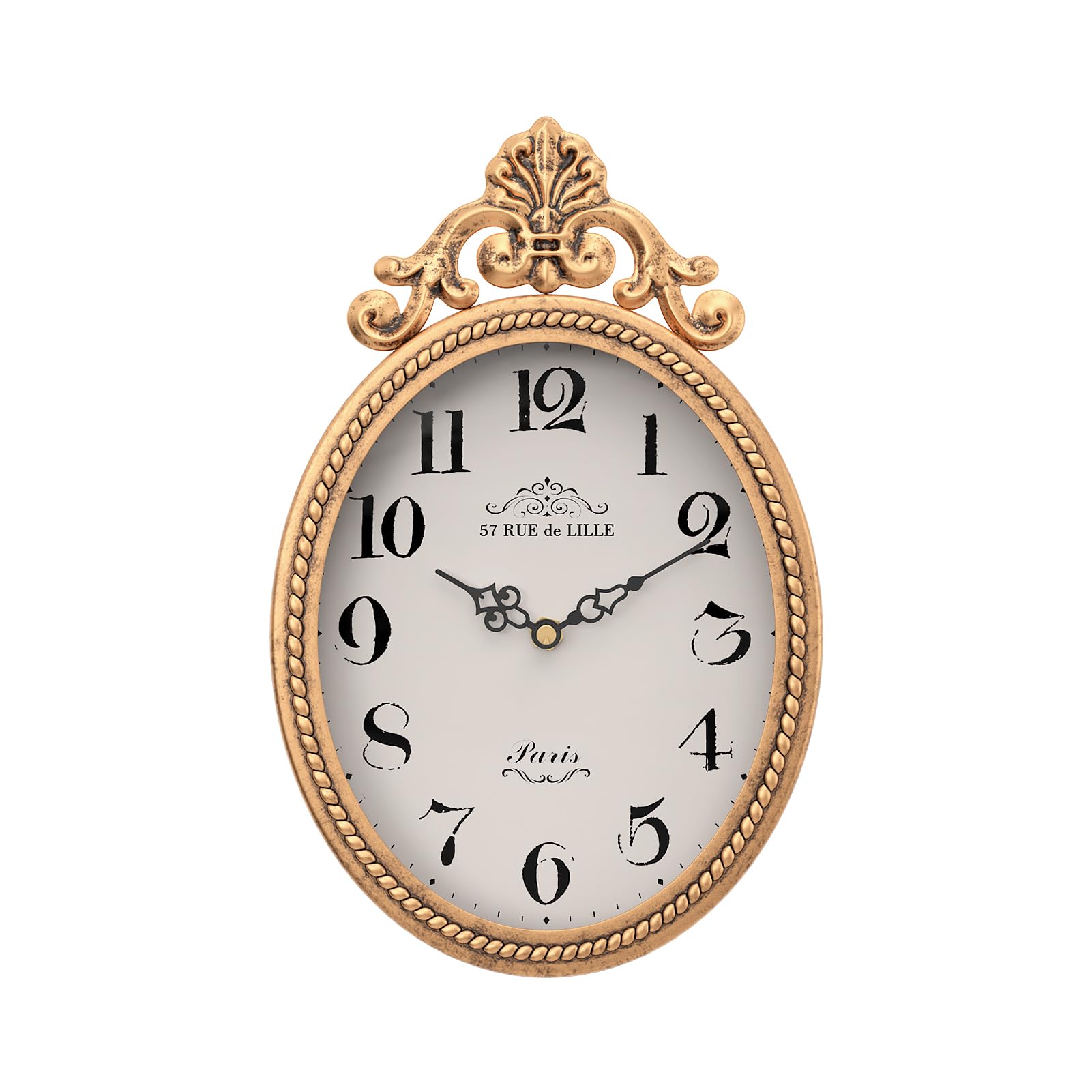 Dazzed Corner - Decorative Wall Clock, Vintage Oval Style,10.4" H x 6.7" W - Antique Gold