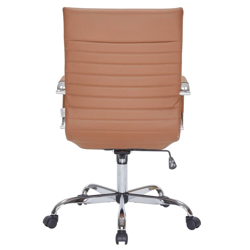 Alt View 6. LeisureMod - Harris Modern Ergonomic High Back Leather Upholstered Office Chair, Chrome Metal Frame Armless Desk Chair, Conference - Light Brown.