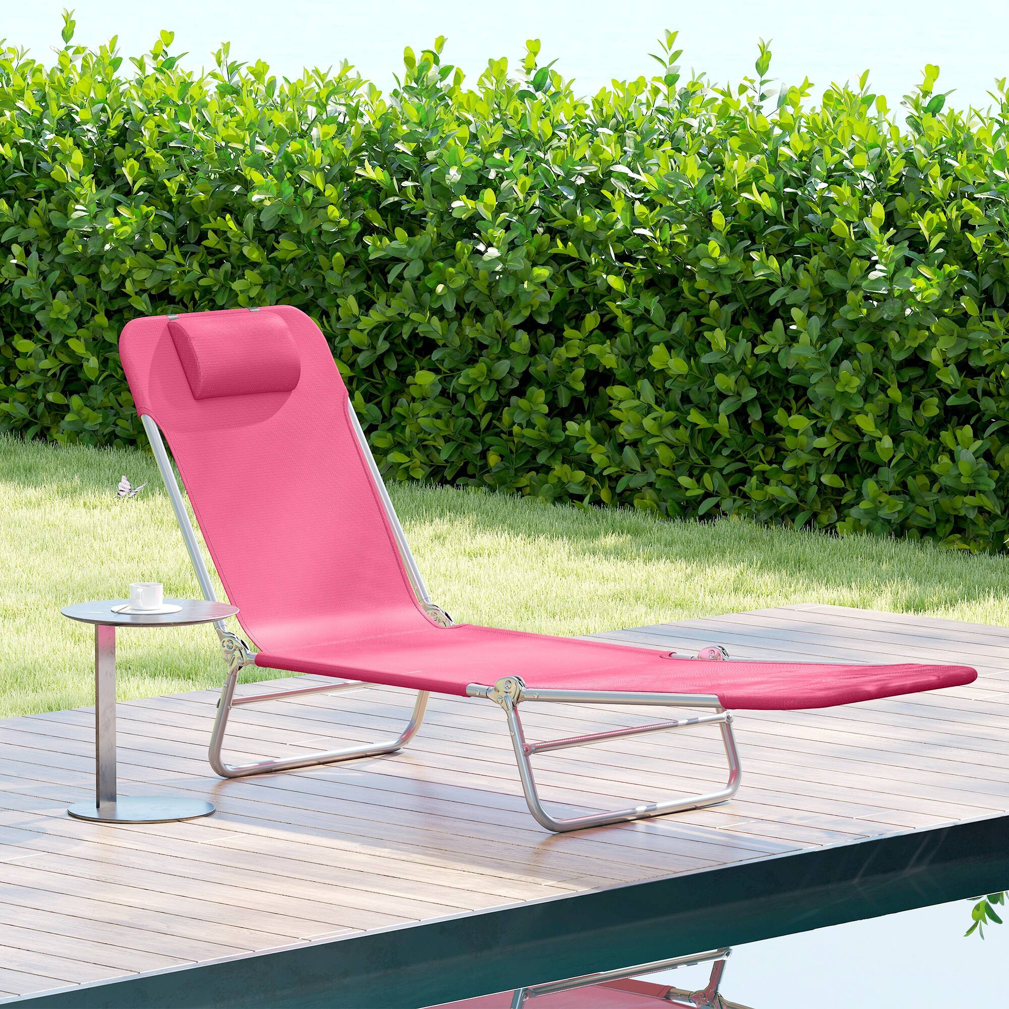Alt View 8. Outsunny - Chaise Lounge Chair, Portable Tanning Chair with Adjustable Backrest - Pink.