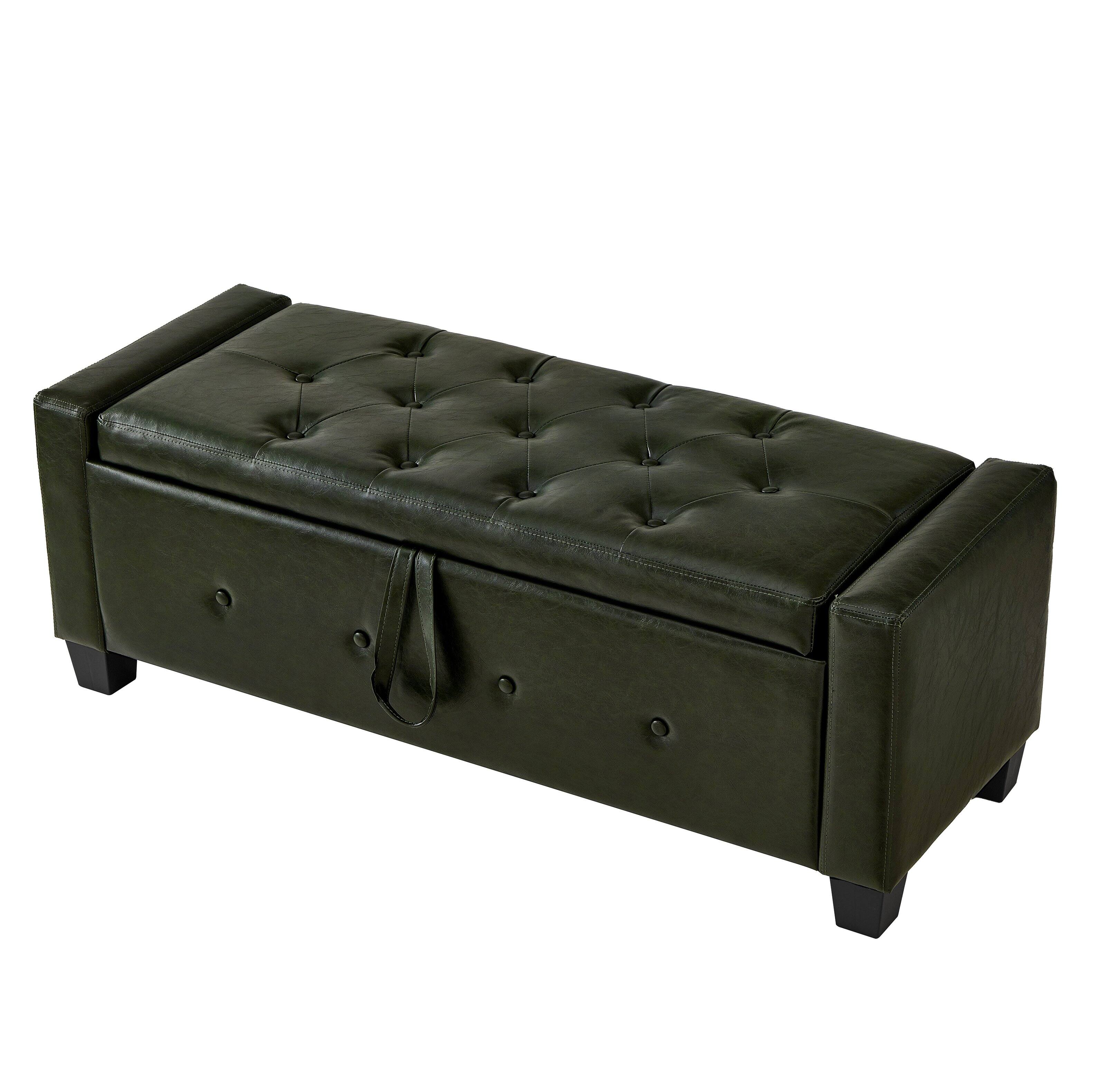 Alt View 9. GOODSILO - 48 Inch Upholstered Storage Ottoman Bench with Tufted Faux Leather Design for Living Room and Bedroom - Dark Green.
