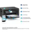 The text on the image is already grouped and corrected. It provides information about the Epson XP-5000 printer, including its features, specifications, and compatibility with smartphones and tablets. The text also indicates that the printer has a built-in scanner and copier, and it is compatible with the Epson Smart Panel app. The text also includes a disclaimer that data usage fees may apply and encourages the reader to visit Epson.com/support for more information.