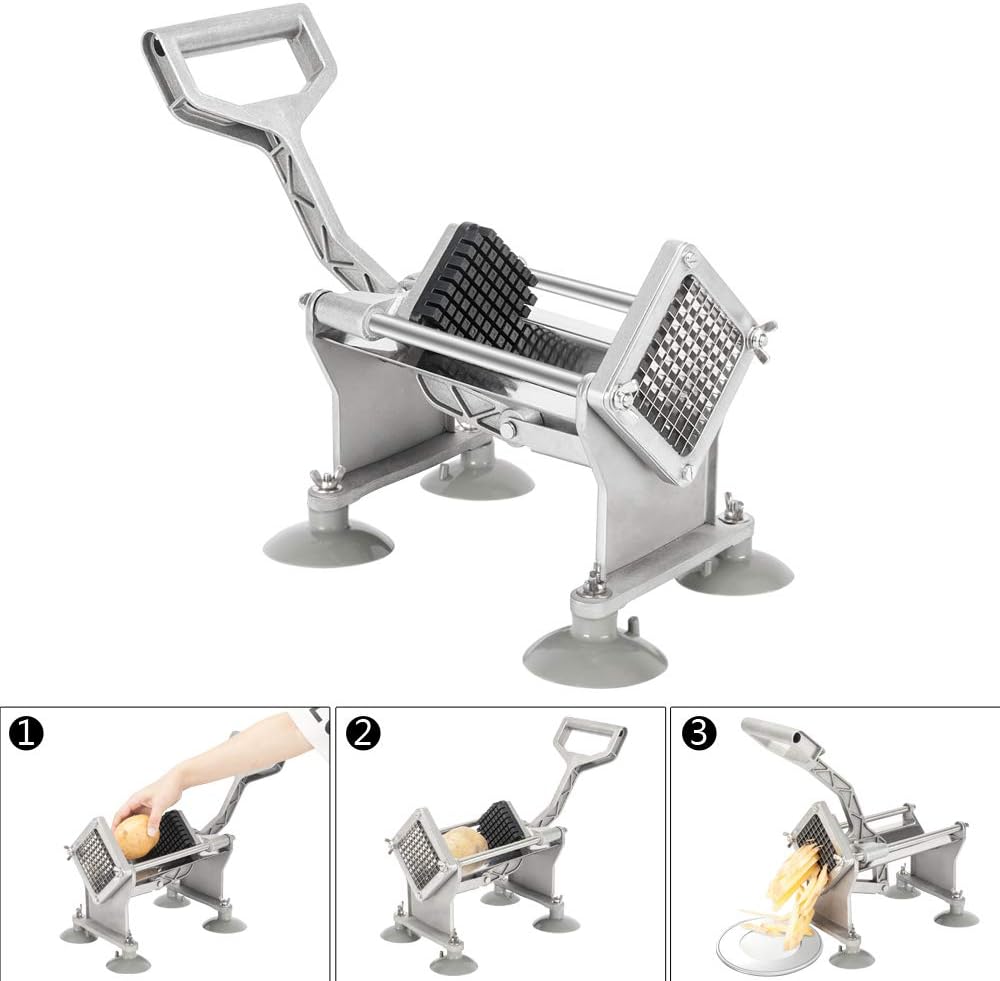 Alt View 3. Winado - Commercial Vegetable Chopper French Fry Cutter Stainless Steel w/ 4 Sizes Blades, Fruit Potato Slicer, 1/2", 3/8", 1/4" - Silver.