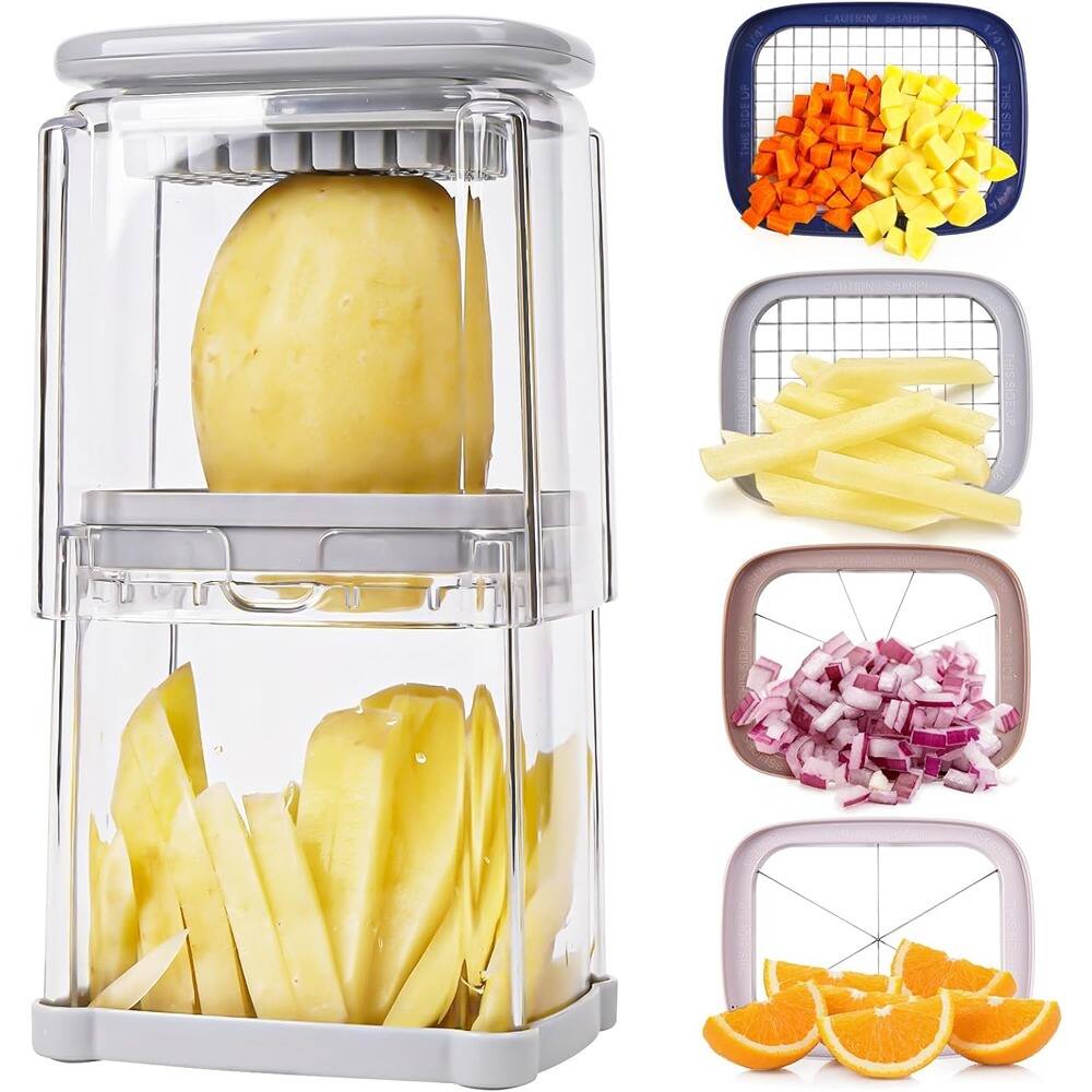 PARKER SLATER - 4-in-1 Food Chopper with Container, Vegetable Cutter, French Fry Maker, Fruit Slicer, Potato Cutter, Mandoline Slicer - Gray
