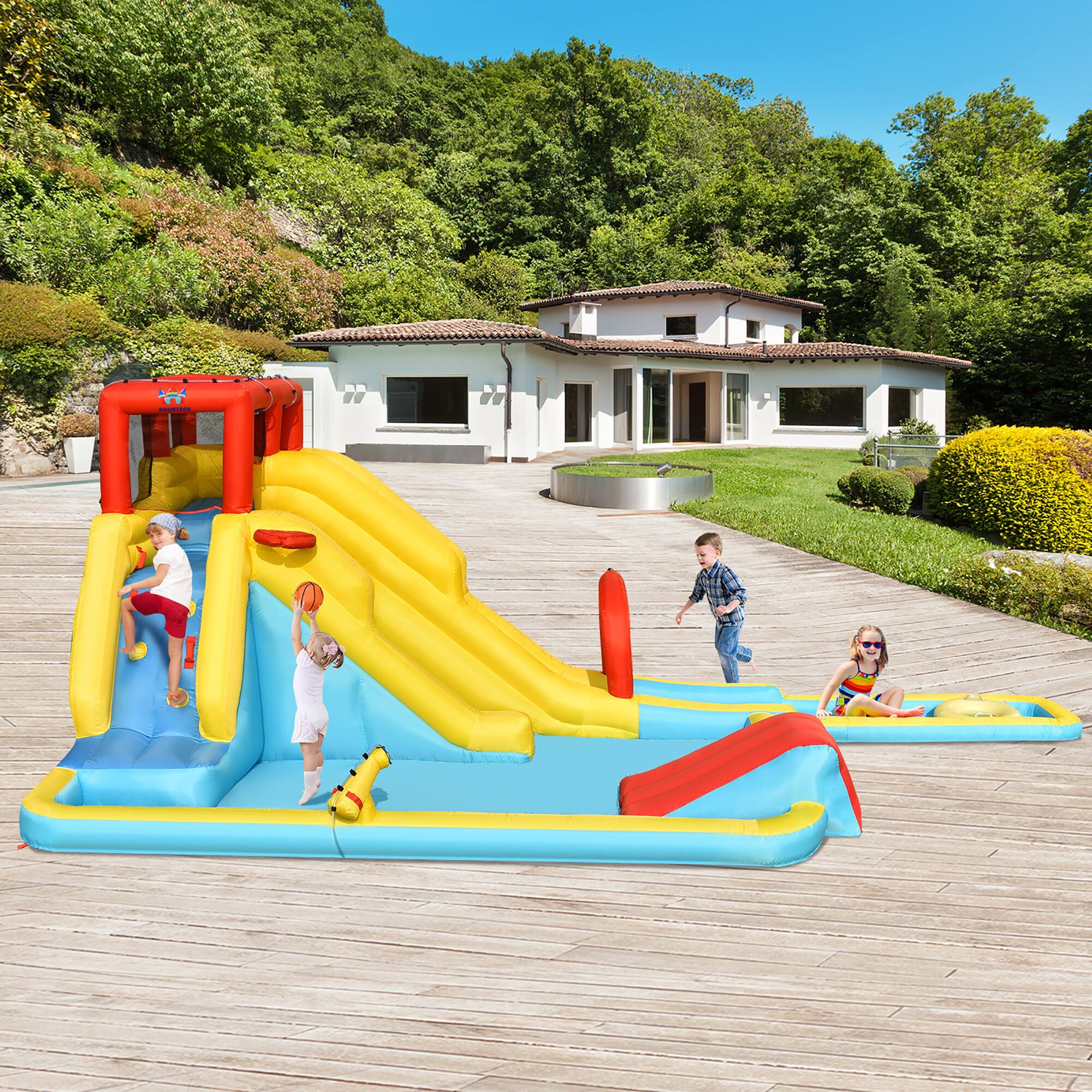 Alt View 3. Costway - Costway 7 in 1 Inflatable Dual Slide Water Park Climbing Bouncer W/ 950W Blower - Multicolor.