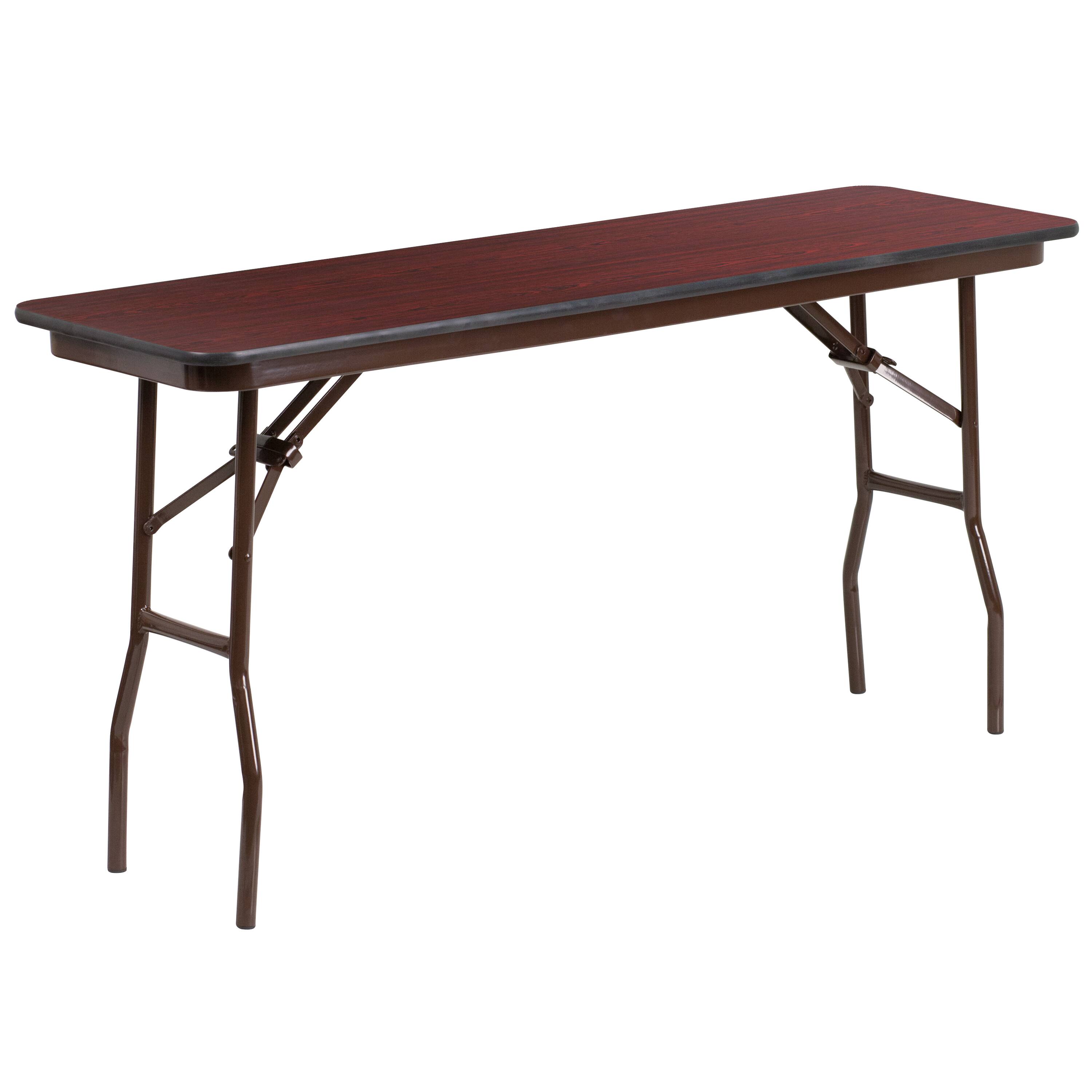 Front. Emma + Oliver - 5-Foot High Pressure Mahogany Laminate Folding Training Table - Mahogany.