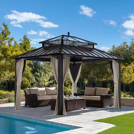 SUNJOY - 12x10 Kingston PC Top Rectangular Gazebo Brown