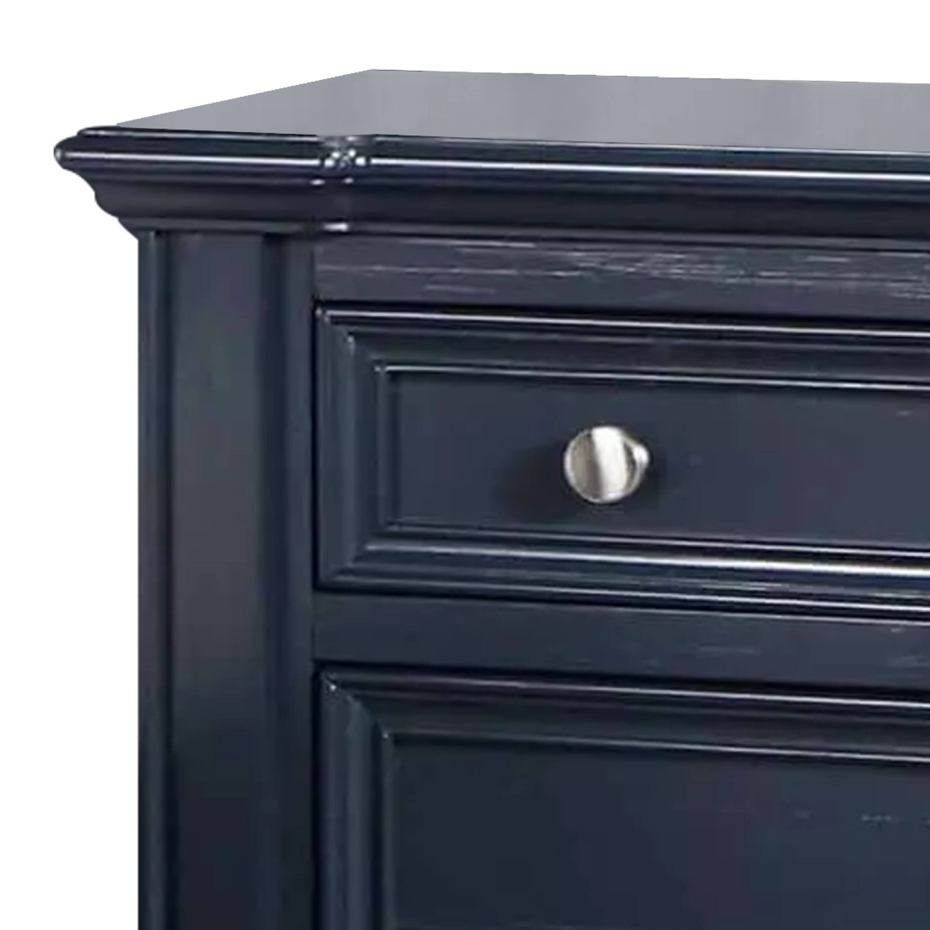 Alt View 1. Manhattan Lane - Zeny Nightstand, 1 Cup Handle Drawer with 1 Shelf, Solid Wood - Slate Blue, Nickel.