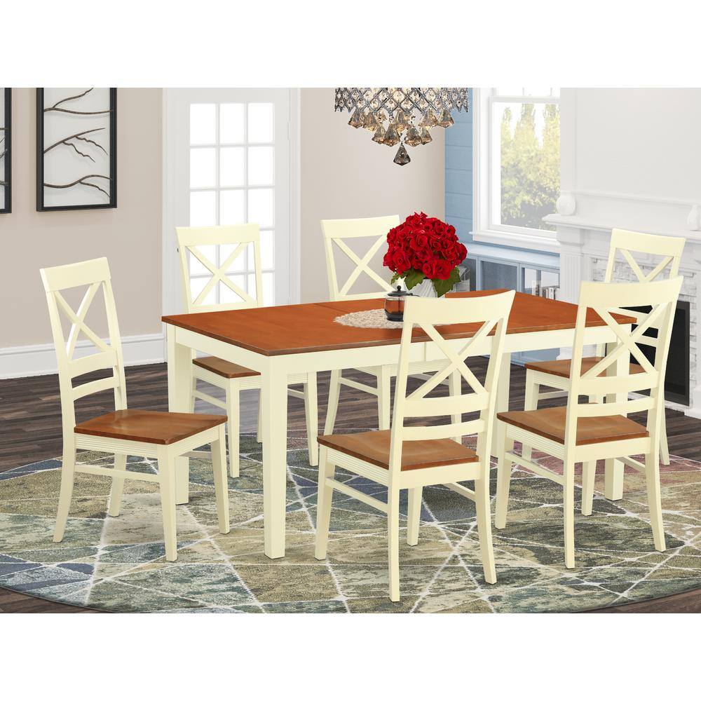 Back. East West Furniture - Dining room sets for 6 -Kitchen dinette Table and 6 Dining Chairs - Buttermilk & Cherry.