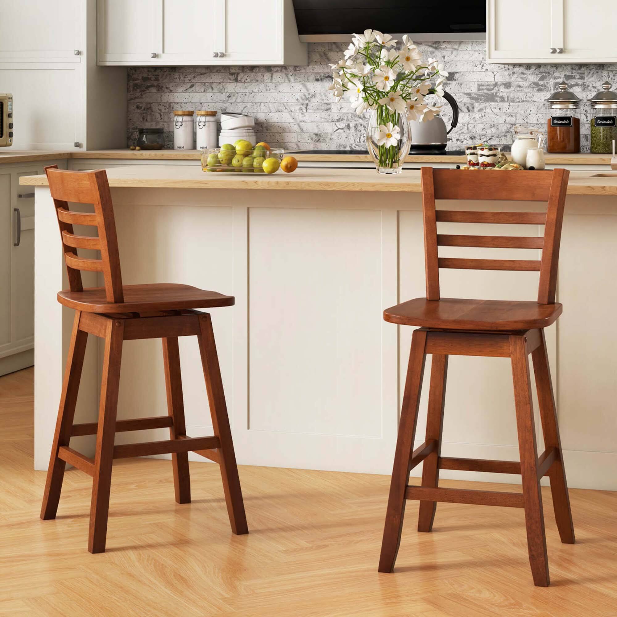 Alt View 3. Costway - 4 PCS 24.5" Counter Height Bar Chairs Swivel Bar Stools with Hollow Backrest - Brown.