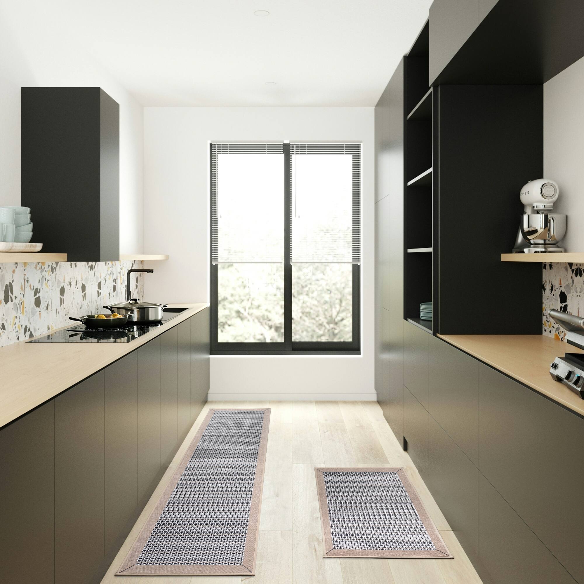 Angle. Dazzed Corner - Non Slip Kitchen Rugs Sets Of 2 - Extra Large 20"X71" + 20"X32" Runner Rugs For Kitchen Floor Non Skid Washable - Brown.