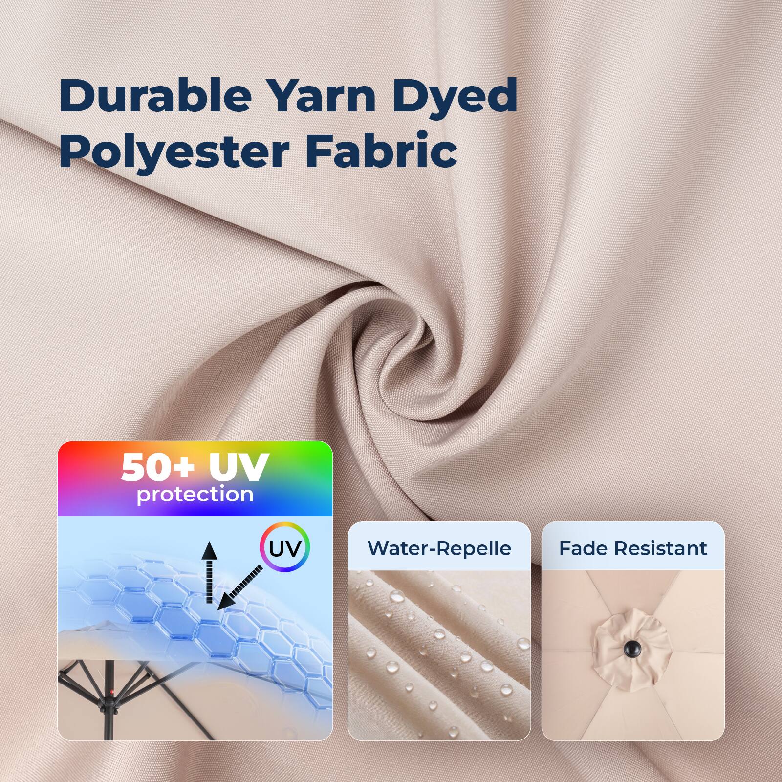 Durable Yarn Dyed Polyester Fabric

- 50+ UV protection
- Water-Repellent
- Fade Resistant