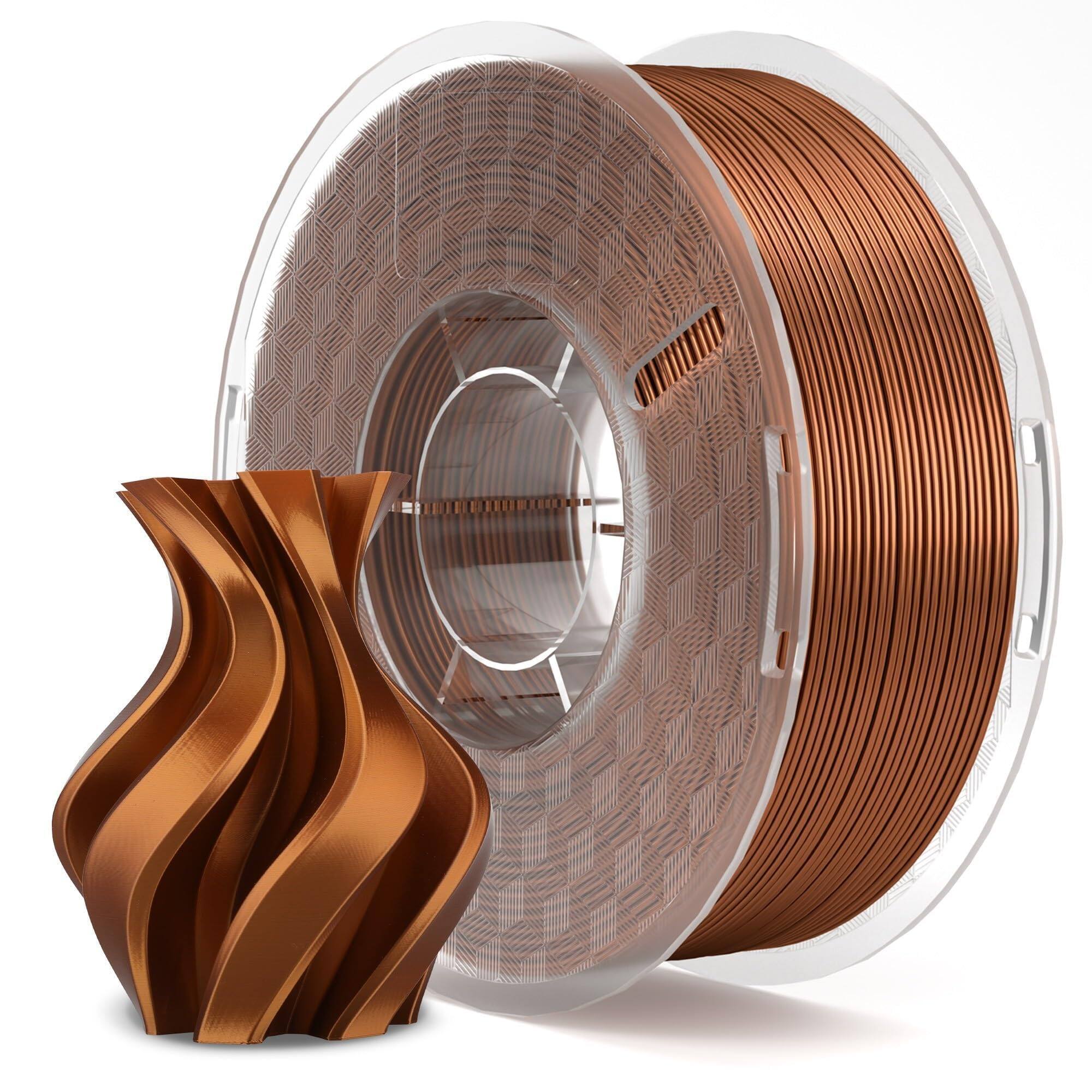 Front. GlowWise - Silk Copper PLA Filament, 1.75mm/1KG. ±0.02mm accuracy, universal FDM printer compatibility. - Silk Copper.