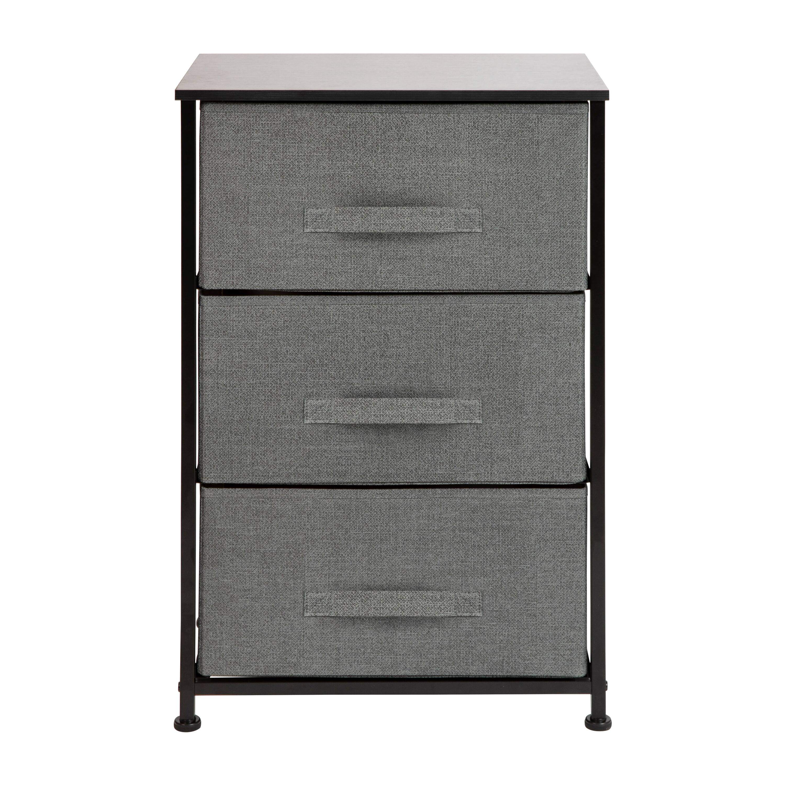 Alt View 7. Emma + Oliver - 3 Drawer Vertical Storage Dresser with Wood Top & Fabric Pull Drawers - Gray Drawers/Black Frame.