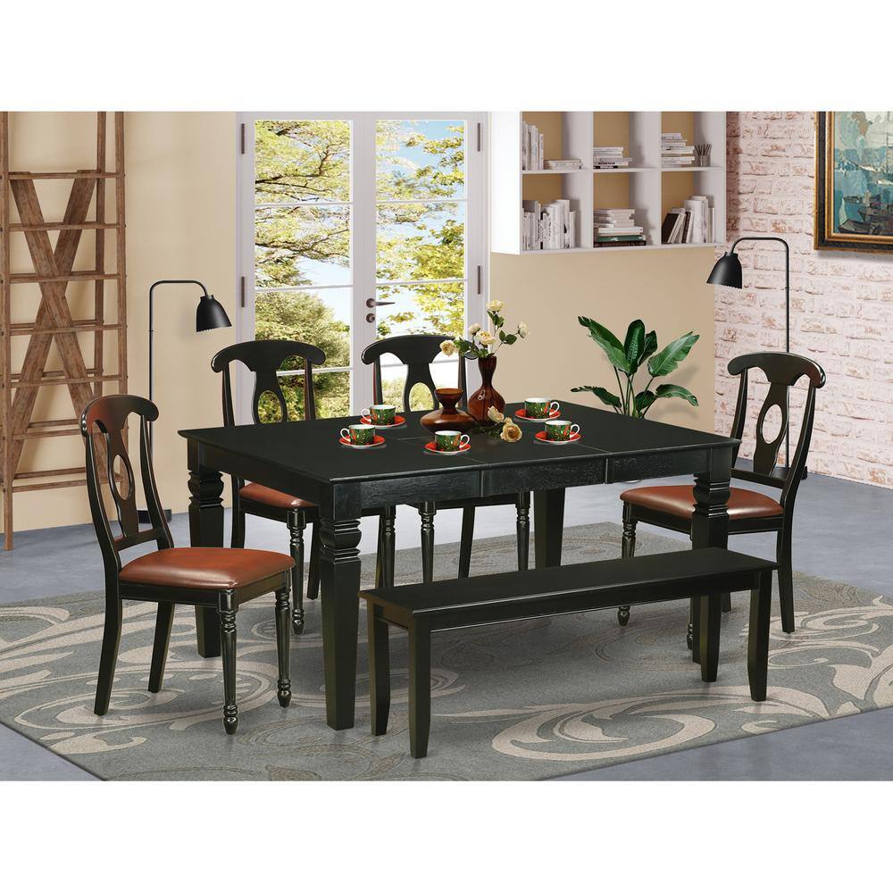 Back. East West Furniture - 6 Pc Table and chair set - Dinette Table and 4 Kitchen Chairs plus Bench - Black.