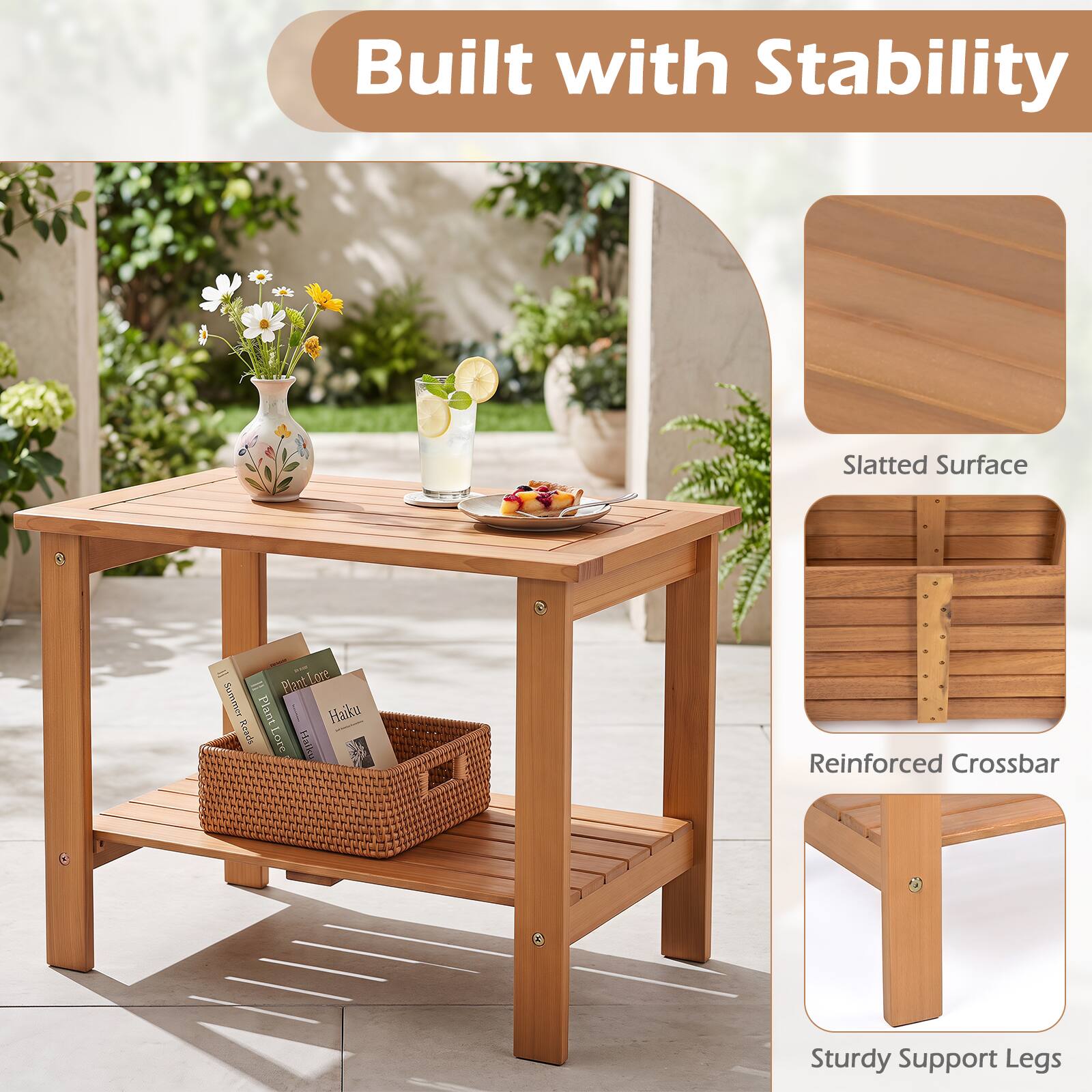 Built with Stability

Slatted Surface

Plant Lore Lore Summer Plant Haiku Reads Lore Haiku

Reinforced Crossbar

Sturdy Support Legs
