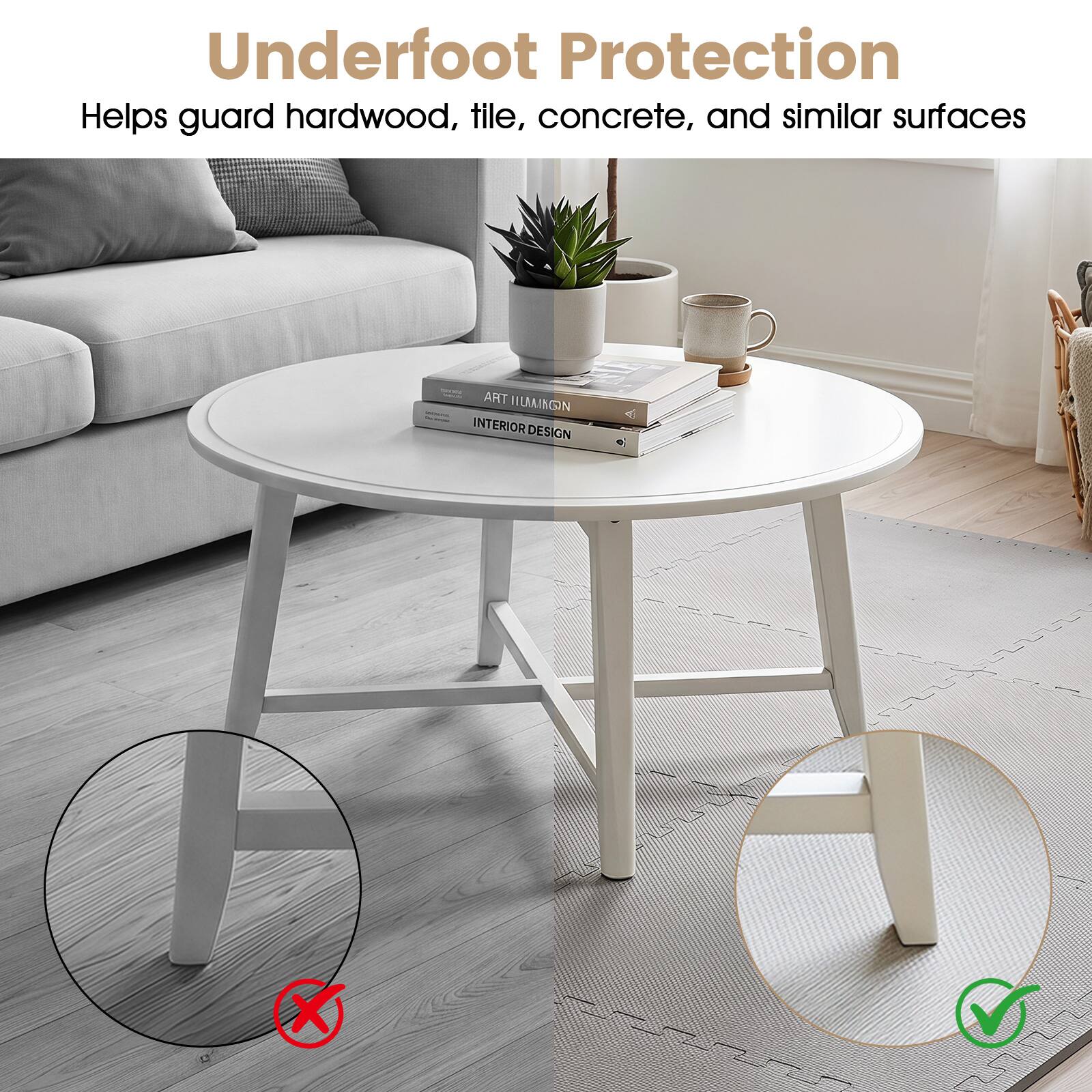 Underfoot Protection  
Helps guard hardwood, tile, concrete, and similar surfaces