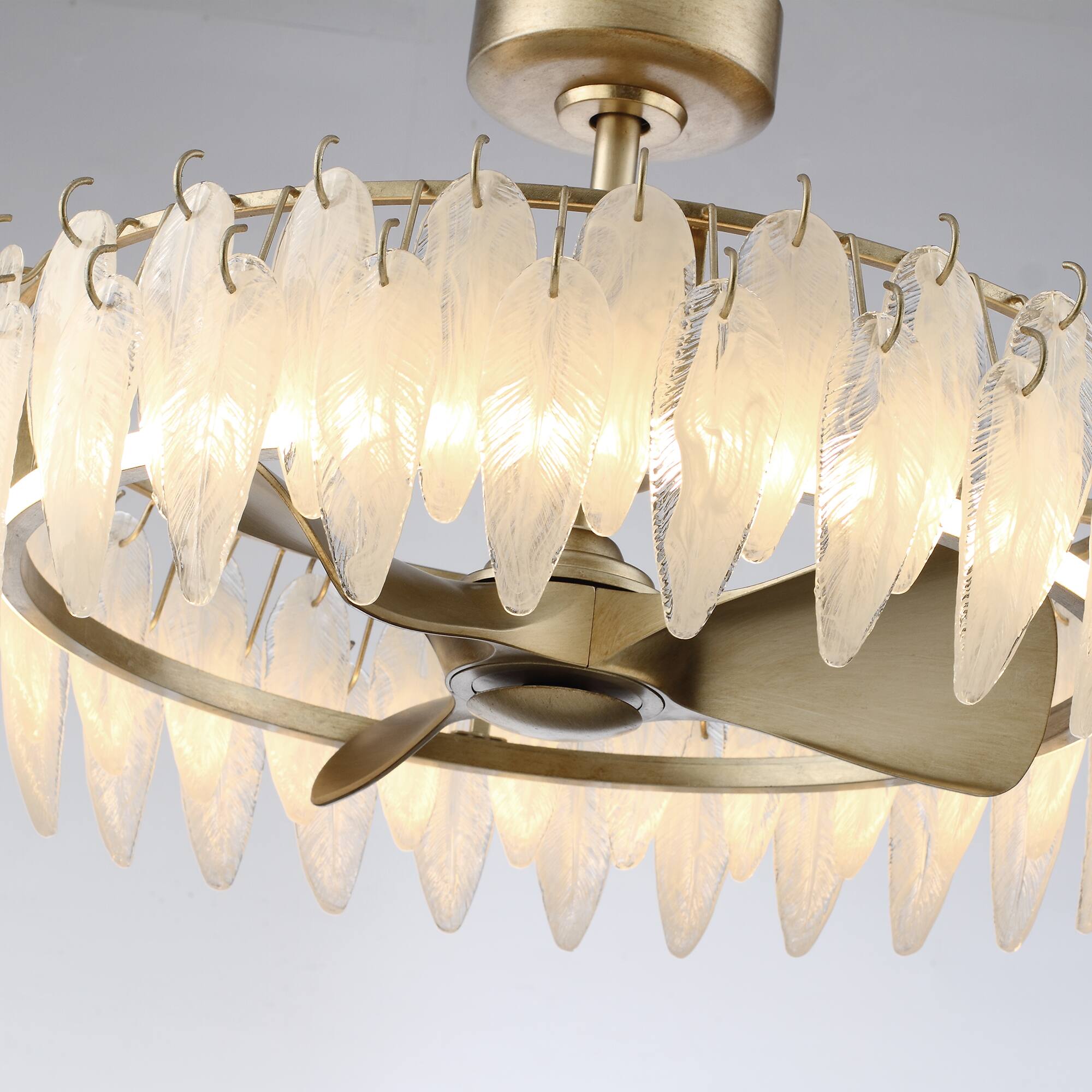 Alt View 8. Parrot Uncle - 32" French Elegant Antique silver Glass Feather LED Fandelier Ceiling Fan with Remote - Antique Silver.