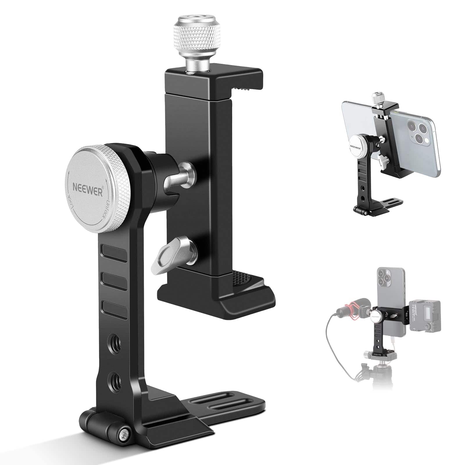 Neewer - Universal Metal Phone Mount with Cold Shoes - Adjustable Joint Holder for Phone & Camera Cage - Black