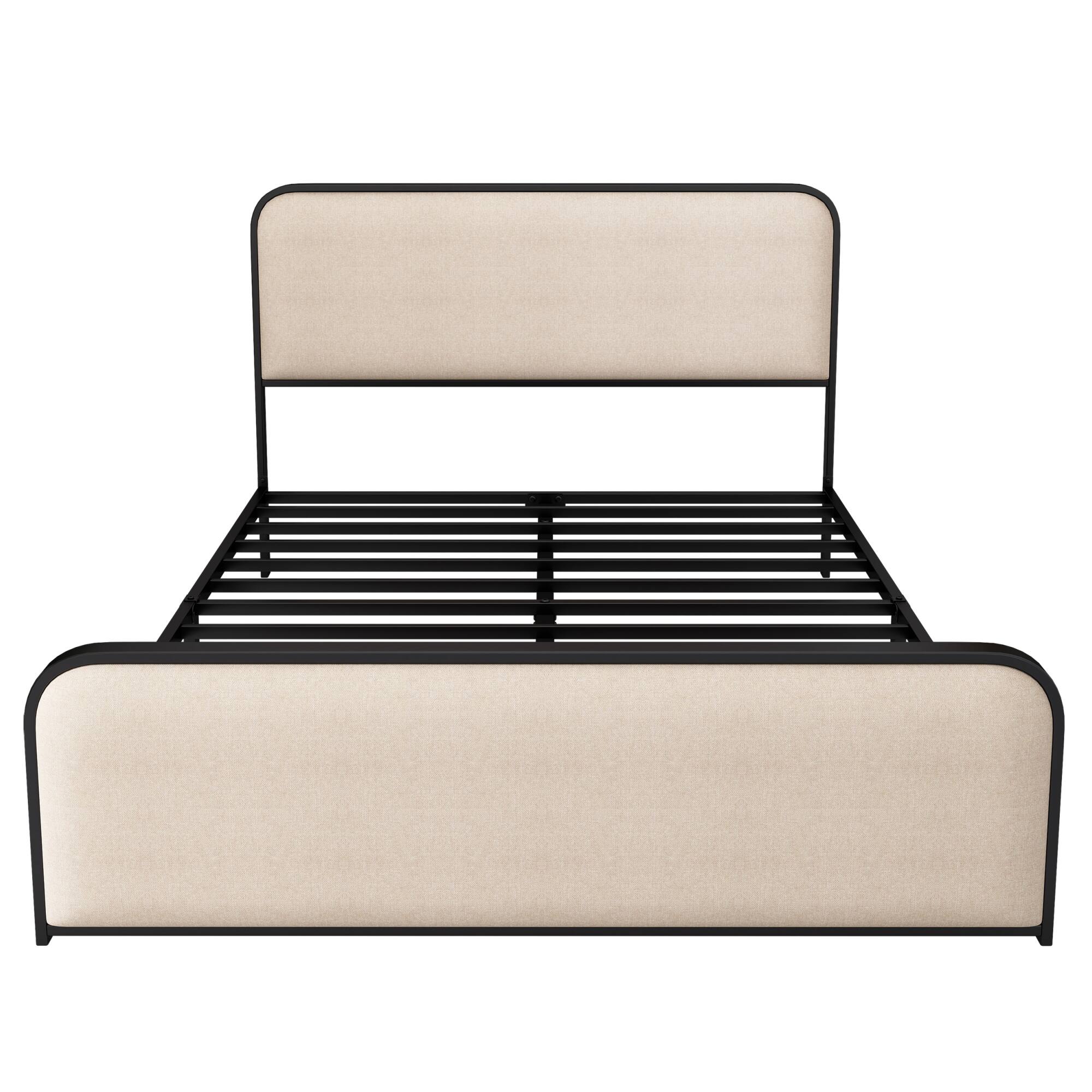 Alt View 10. GOODSILO - Modern Metal Bed Frame with Curved Upholstered Headboard and Footboard Featuring Under Bed Storage - Beige.