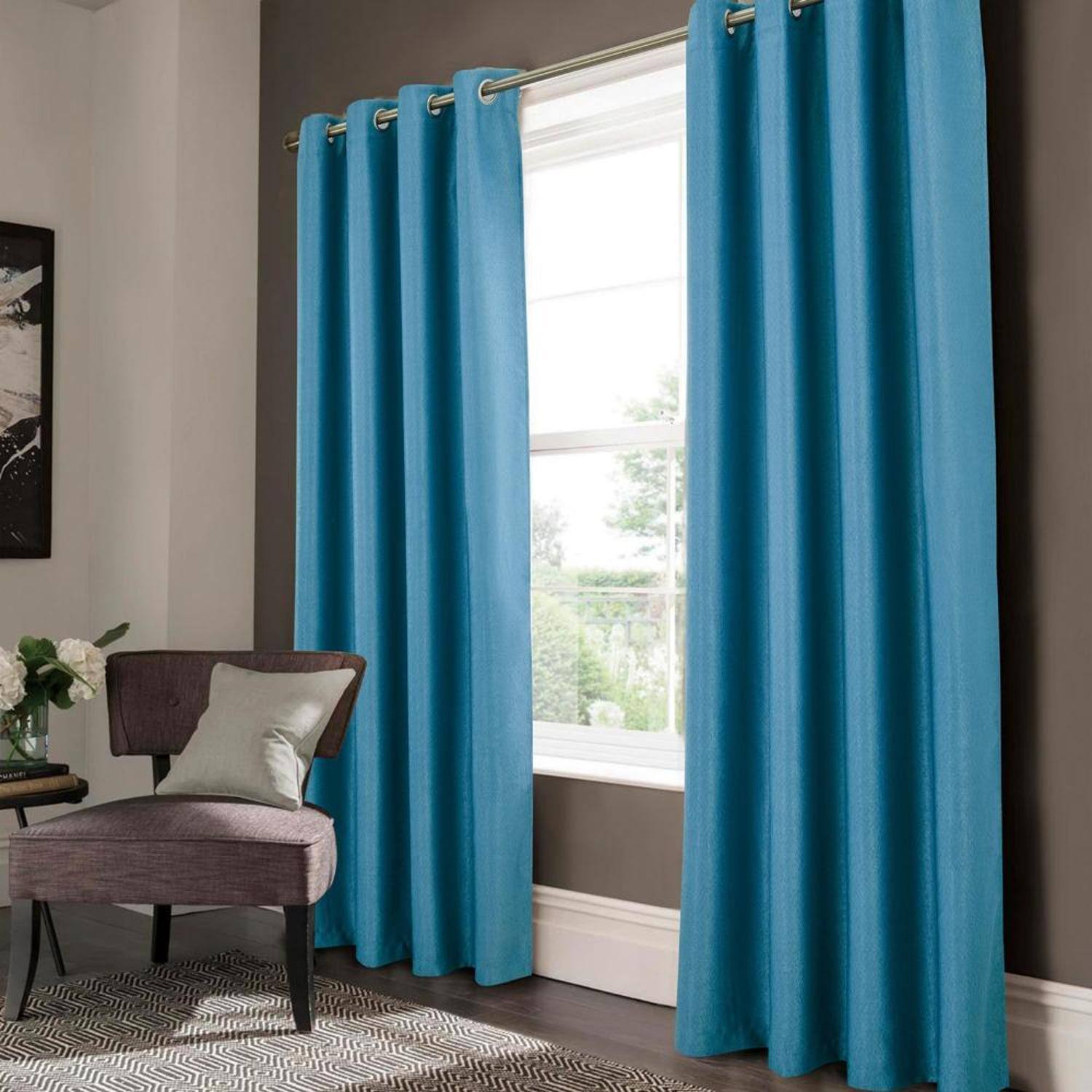Alt View 1. Olivia Gray - Olivia Gray Lydia Matte Embossed Blackout Curtain Panel in Blue - Blue.
