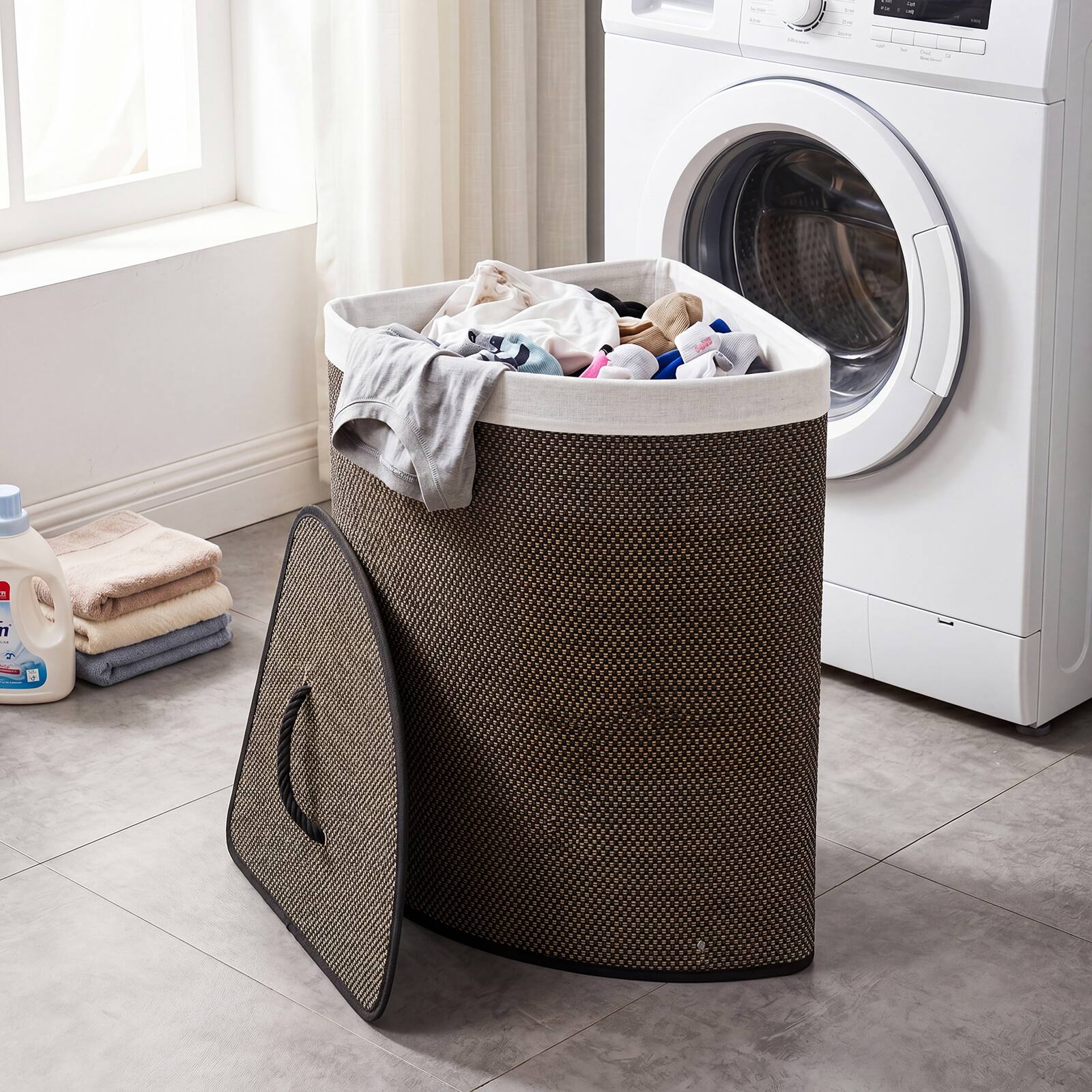 Alt View 1. Costway - Costway 15 Gal Capacity Clothes Hamper Bamboo Laundry Hamper with Removable Liner - Black.