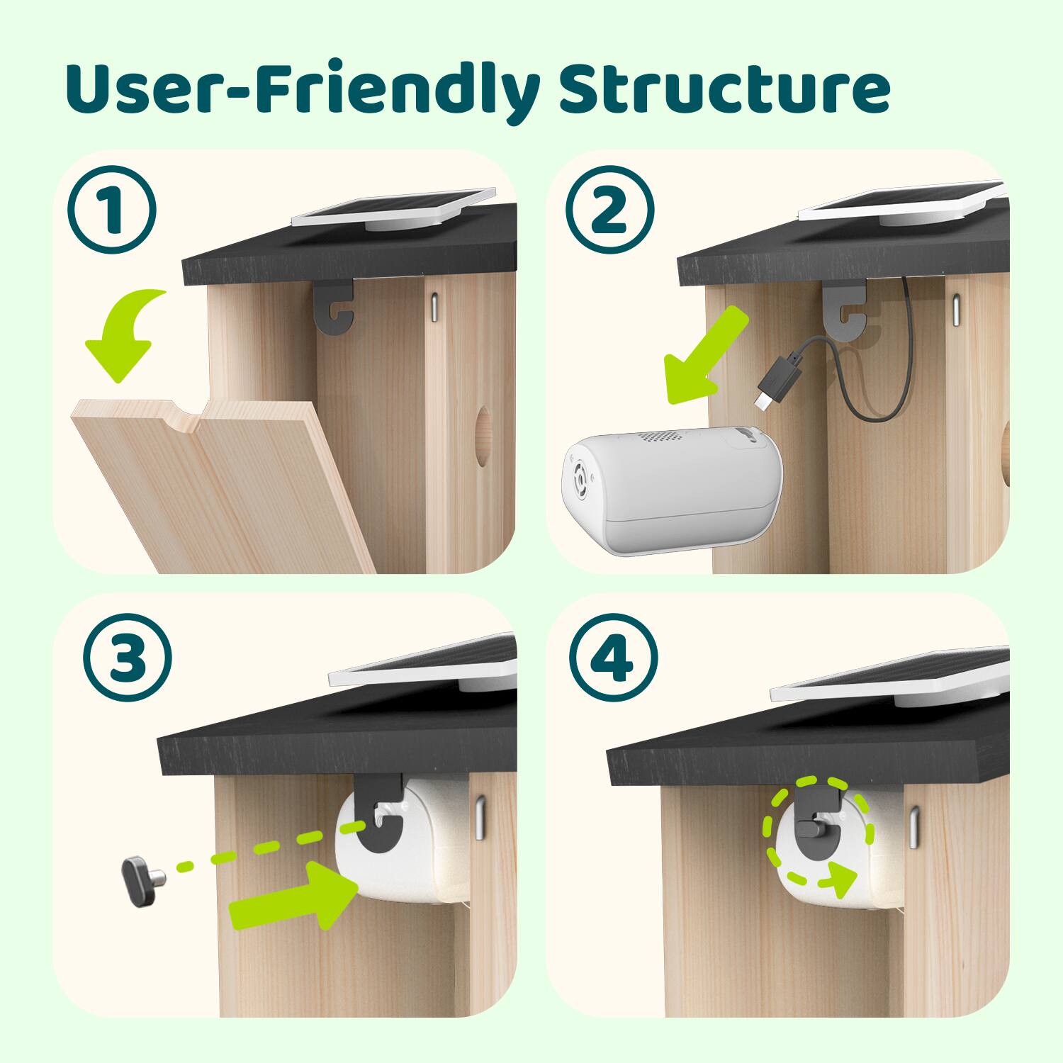 User-Friendly Structure

1. [Image of a desk with a hidden compartment]
2. [Image of a desk with a power strip]
3. [Image of a desk with a cable management system]
4. [Image of a desk with a circular design element]