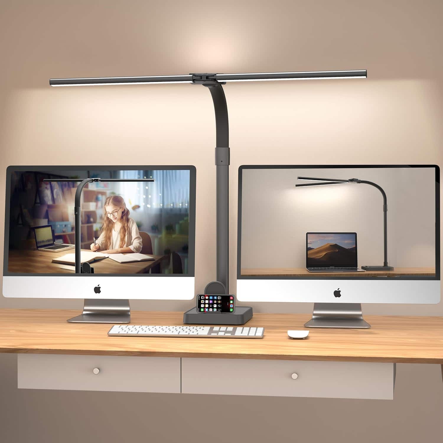 Dazzed Corner - Double Head LED Desk Lamp, 24W, 5 Color Modes, Eye Protection - Black