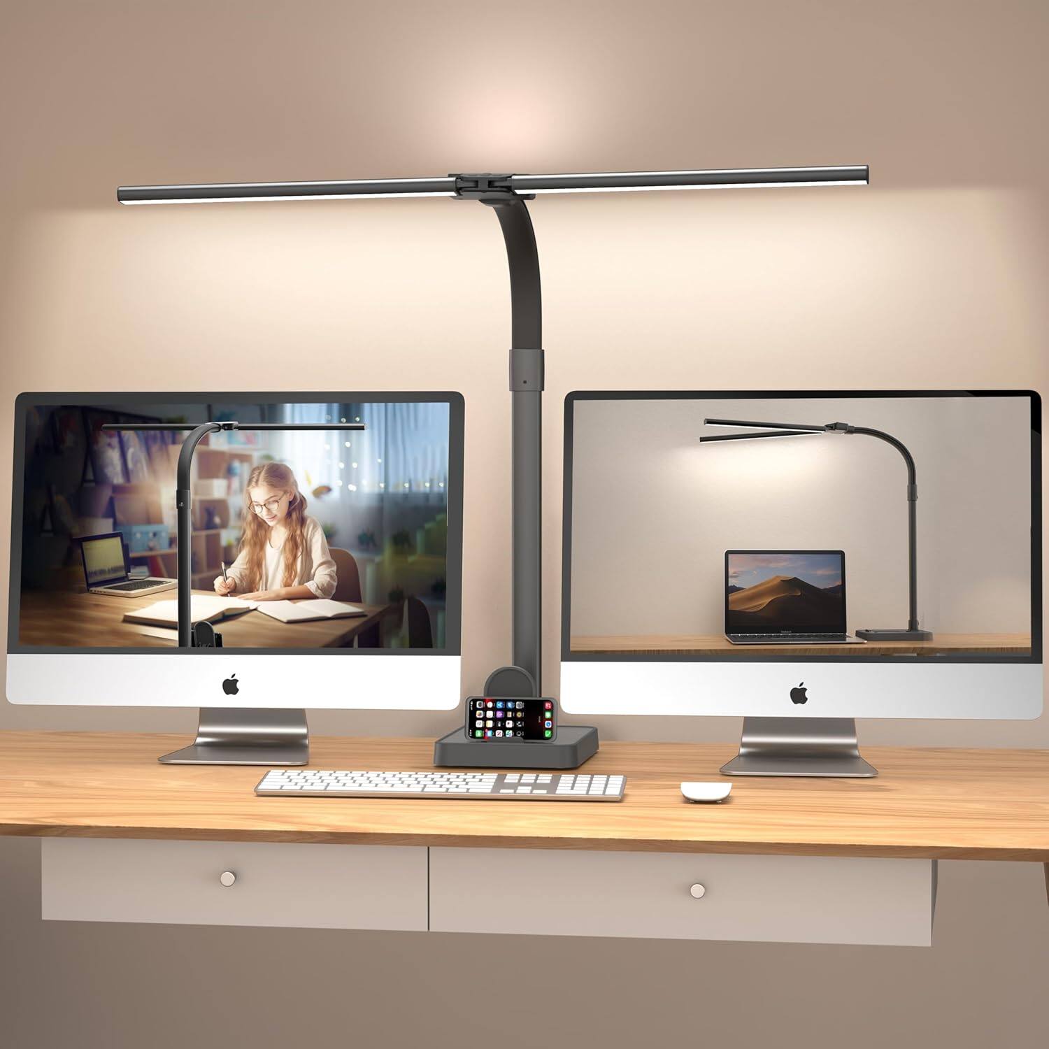 Dazzed Corner - Double Head LED Desk Lamp, 24W, 5 Color Modes, Eye Protection - Black