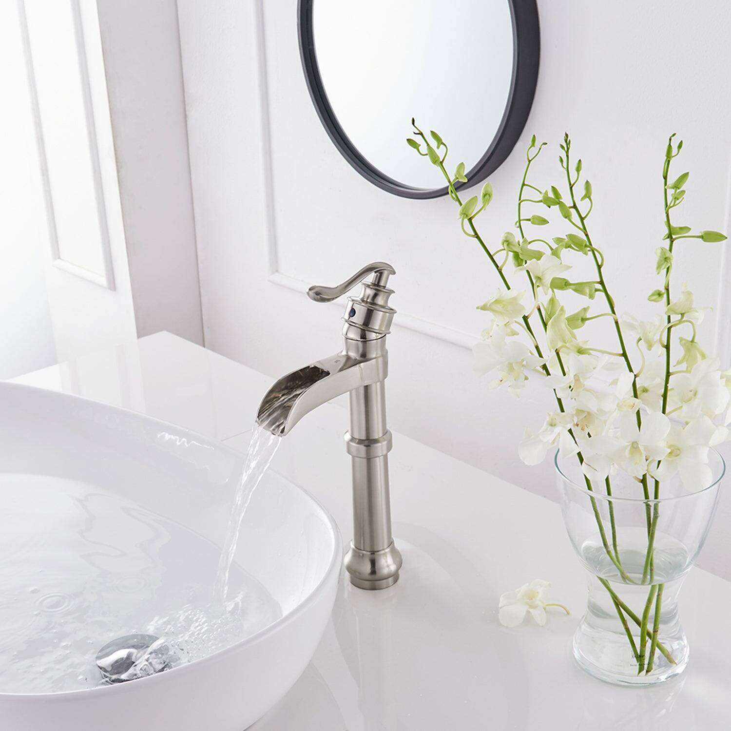 Alt View 4. Boyel Living - Waterfall Single Hole Single-Handle Vessel Bathroom Faucet with Pop-up Drain in Brushed Nickel - Brushed Nickel.