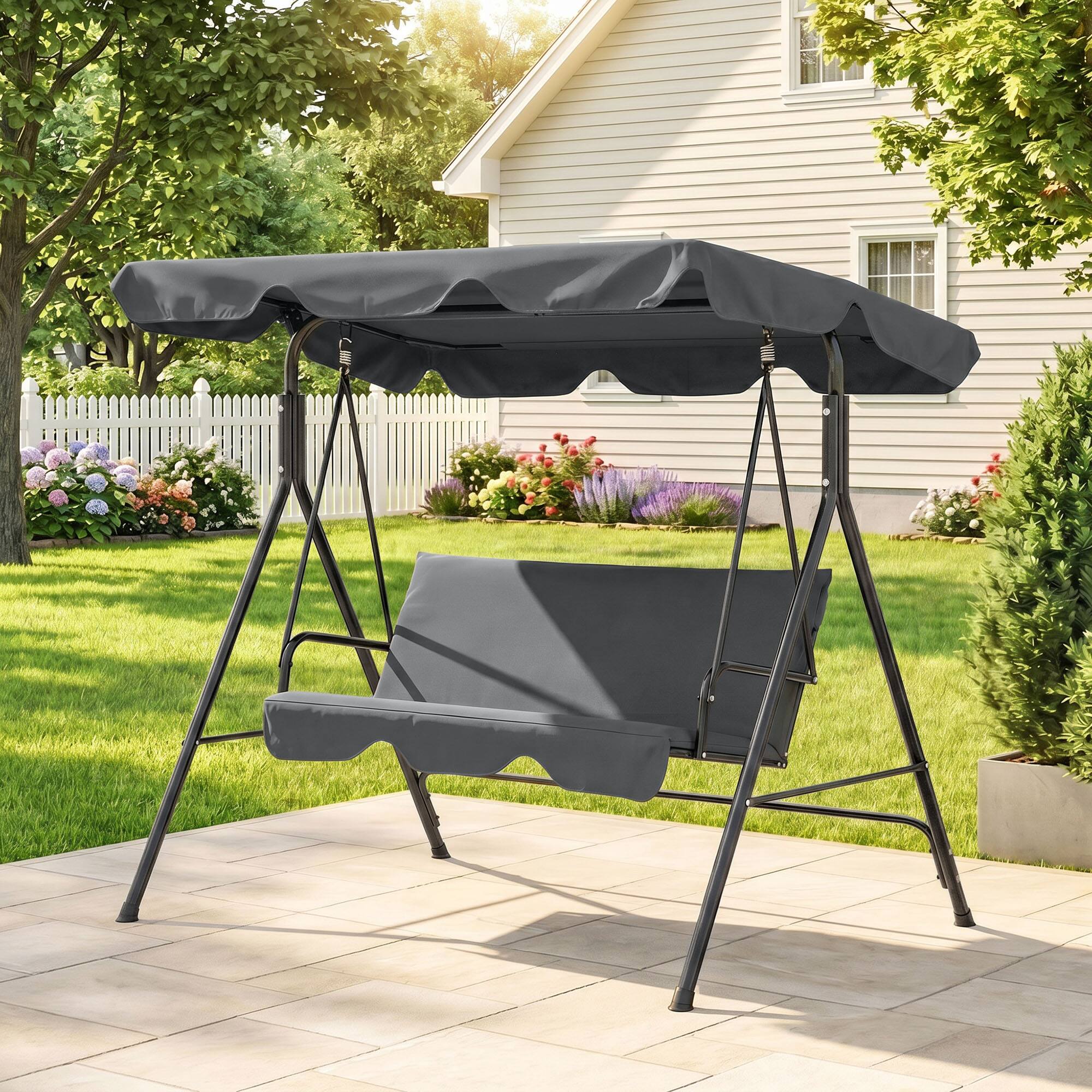 Alt View 1. Outsunny - Outdoor Patio Swing Chair w/ Cushion, Steel Frame Stand, Adjustable Tilt Canopy for Patio - Gray.