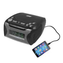 Naxa - Dual Alarm Clock Radio with CD Player and USB Charge Port - Black
