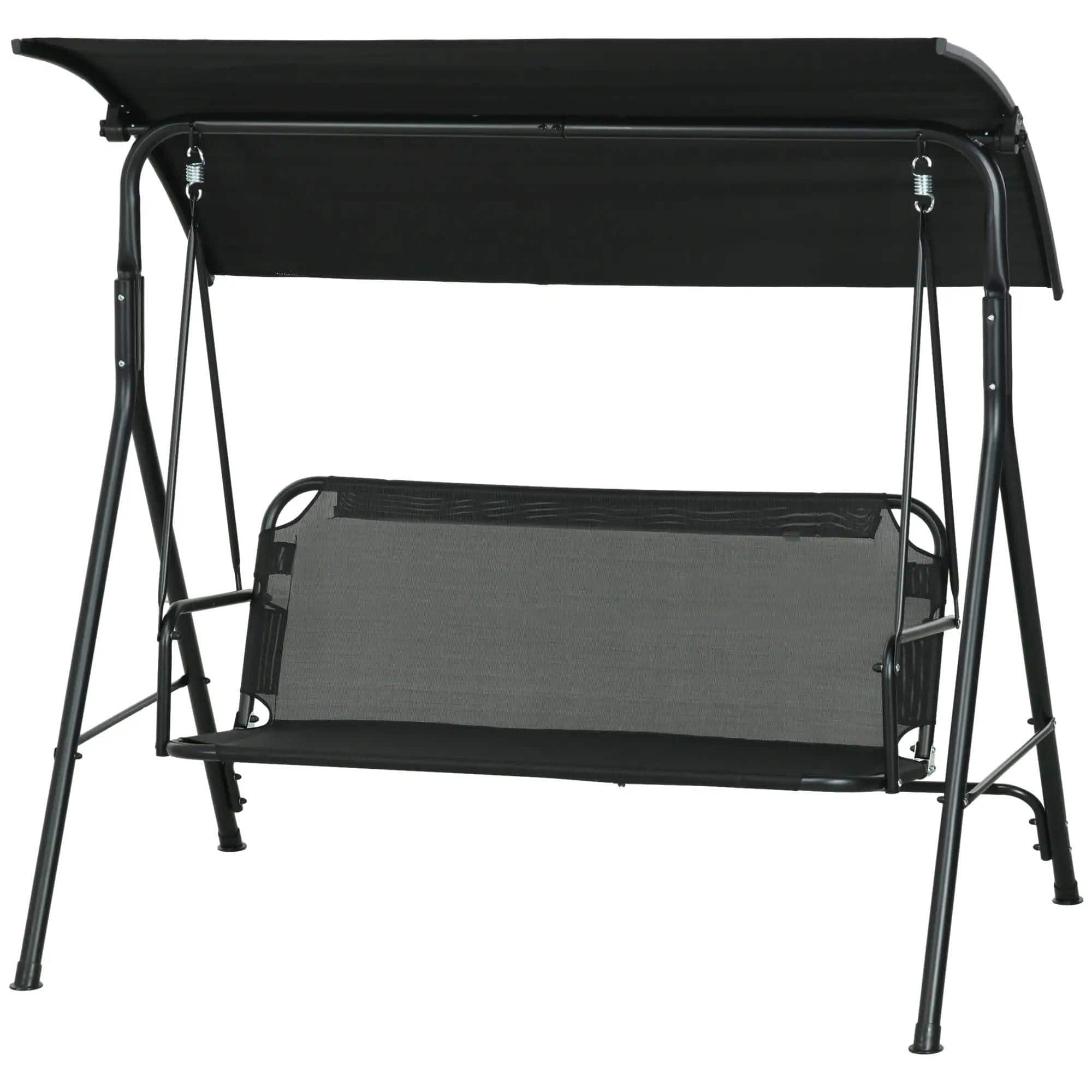 Resenkos - 3-Person Swing Set, Outdoor Patio Swing With Tilt Canopy, Steel Frame Bench Seat, Black